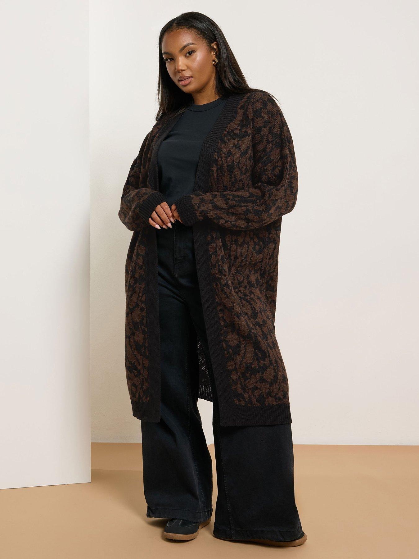 Image 1 of 4 of Yours Curve Midi Leopard Cardigan - Brown