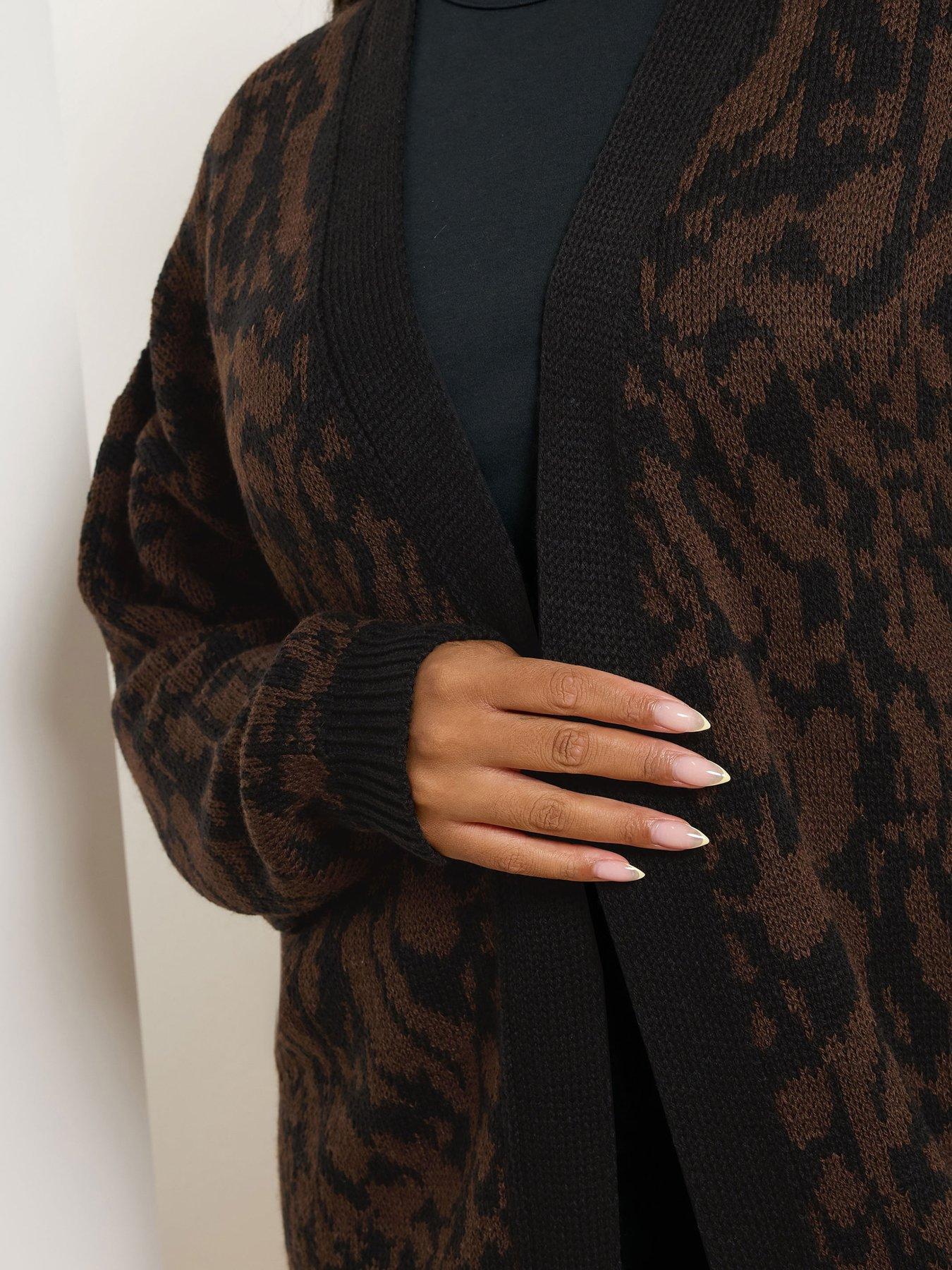Image 4 of 4 of Yours Curve Midi Leopard Cardigan - Brown