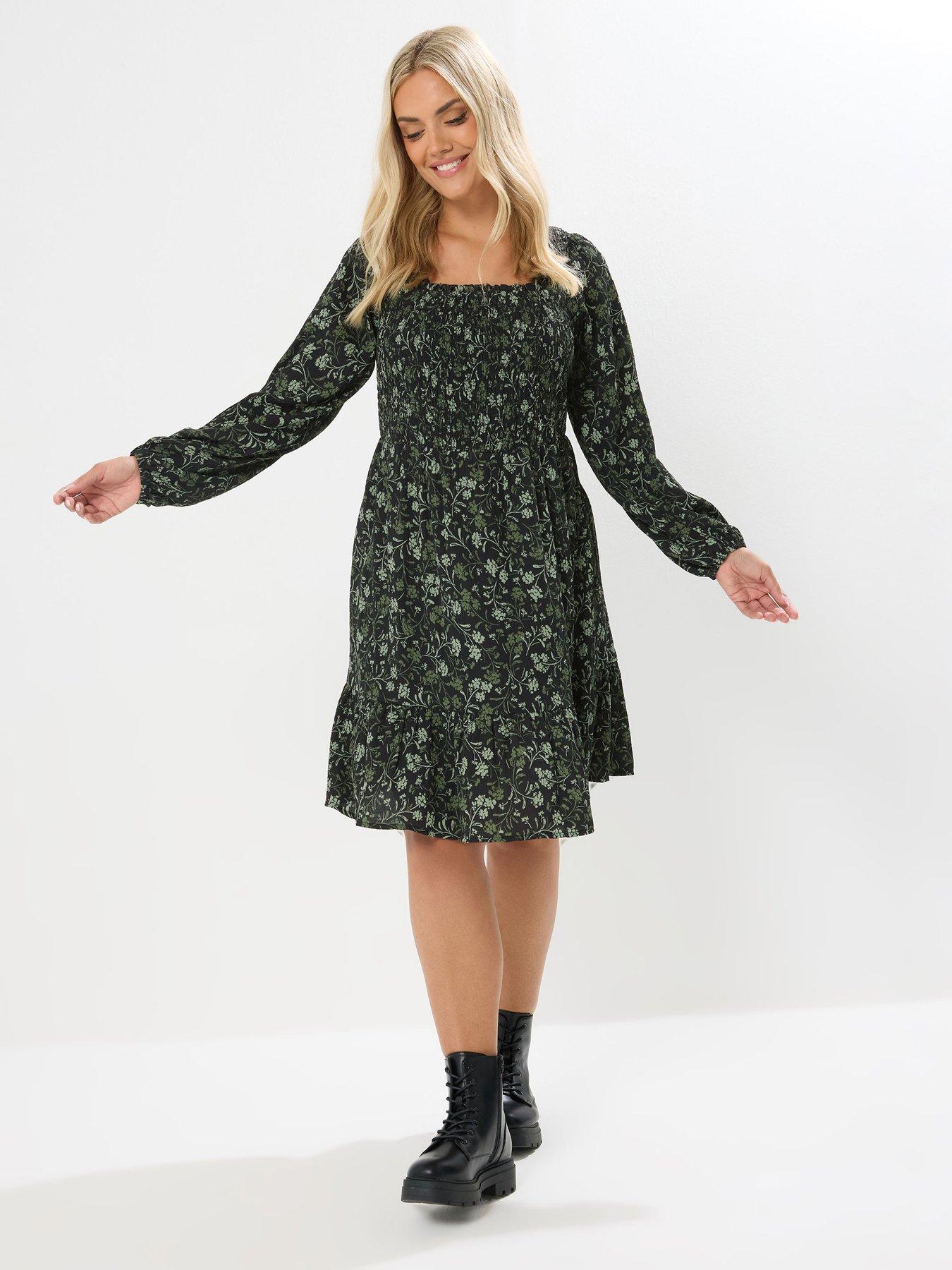 Yours Curve Shirred Mini Dress - Green
