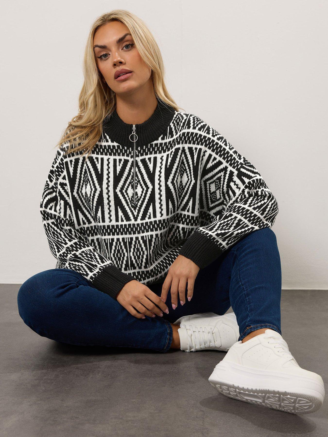 undefined Curve Quarter Zip Neck Fairisle Jumper - Black