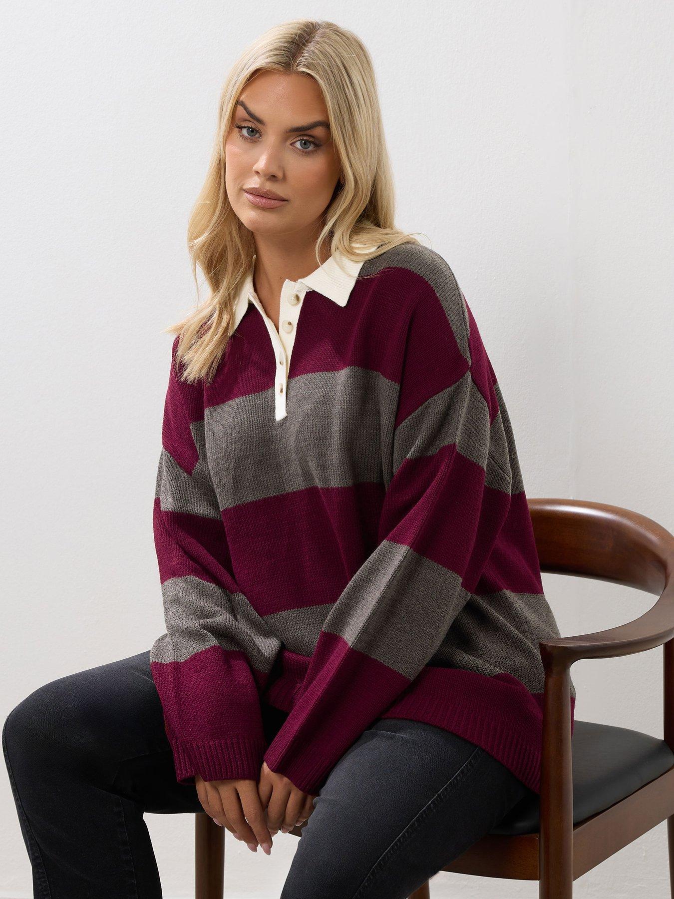 undefined Curve Rugby Collar Stripe Jumper - Red