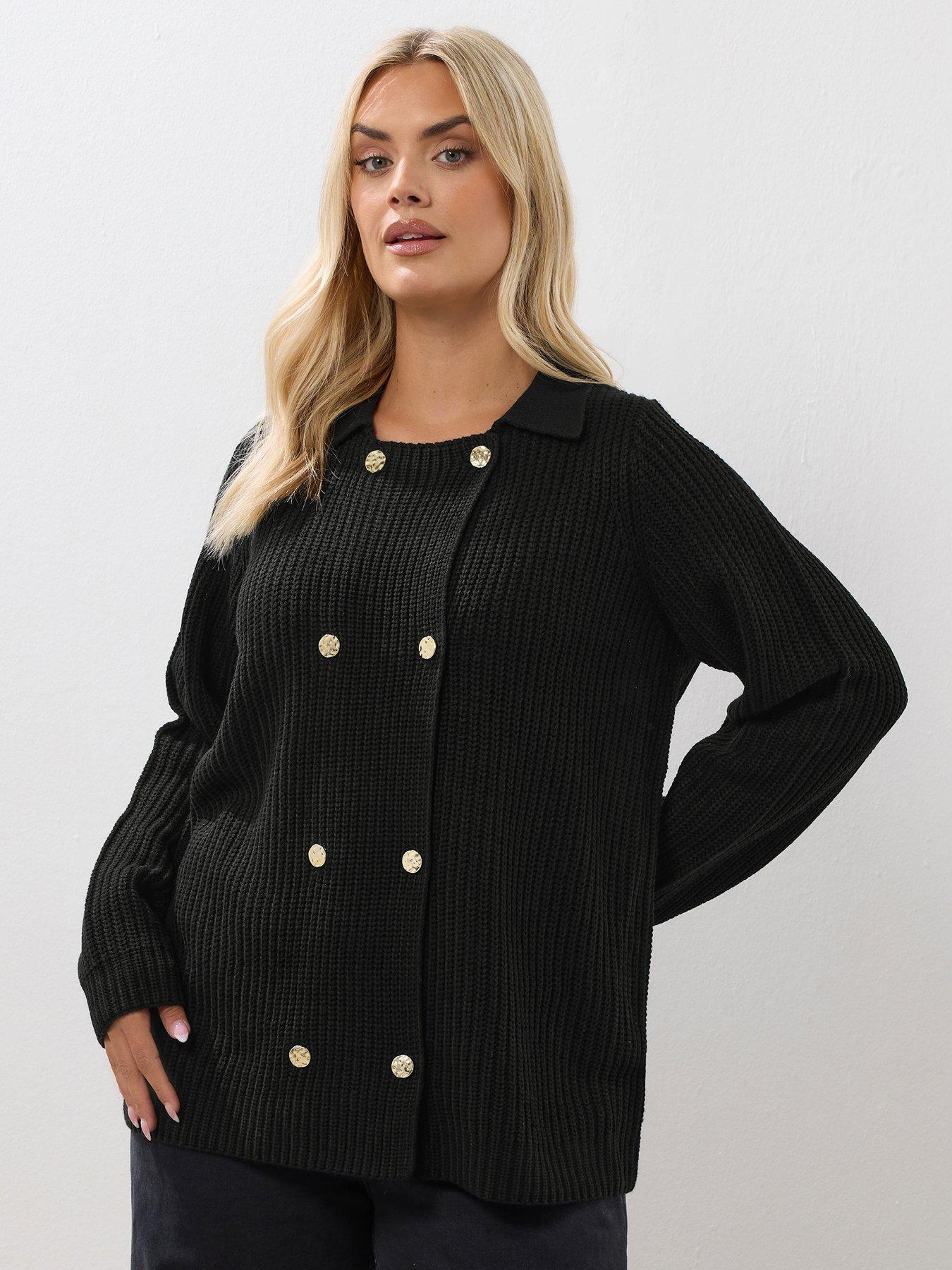 Yours Curve Double Breasted Cardigan - Black