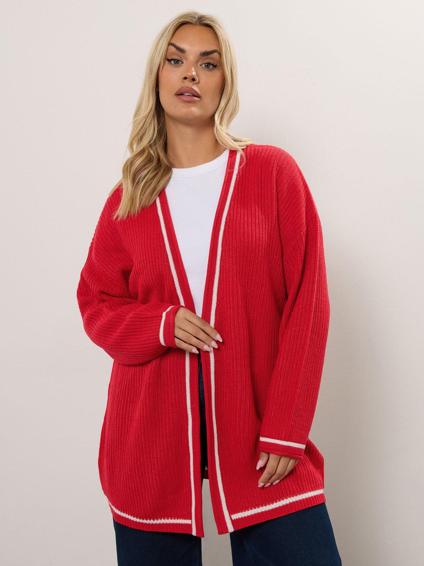 undefined Curve Tipping Cardigan - Red