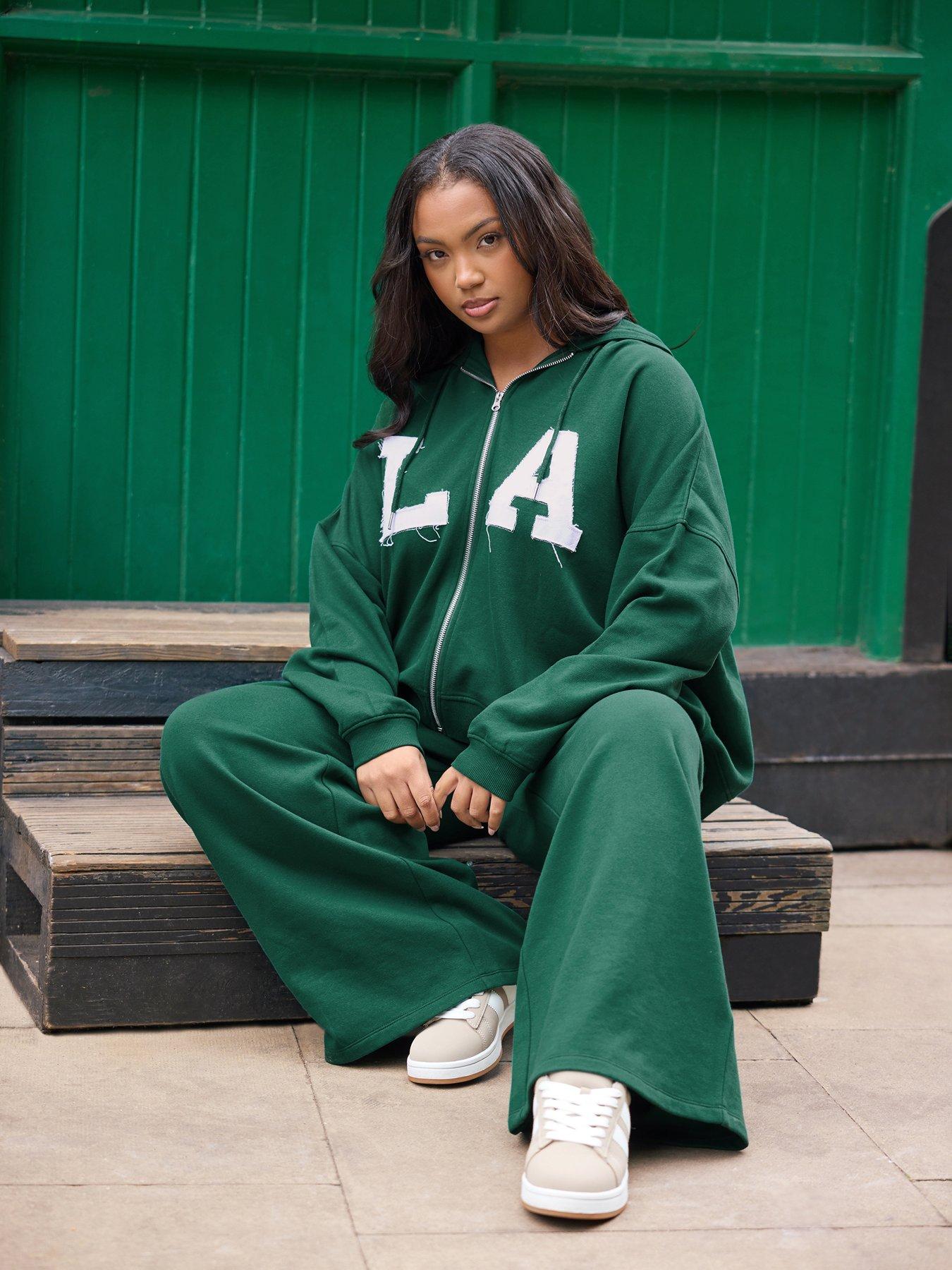 Yours Curve La Drop Shoulder Zip Hoodie - Green