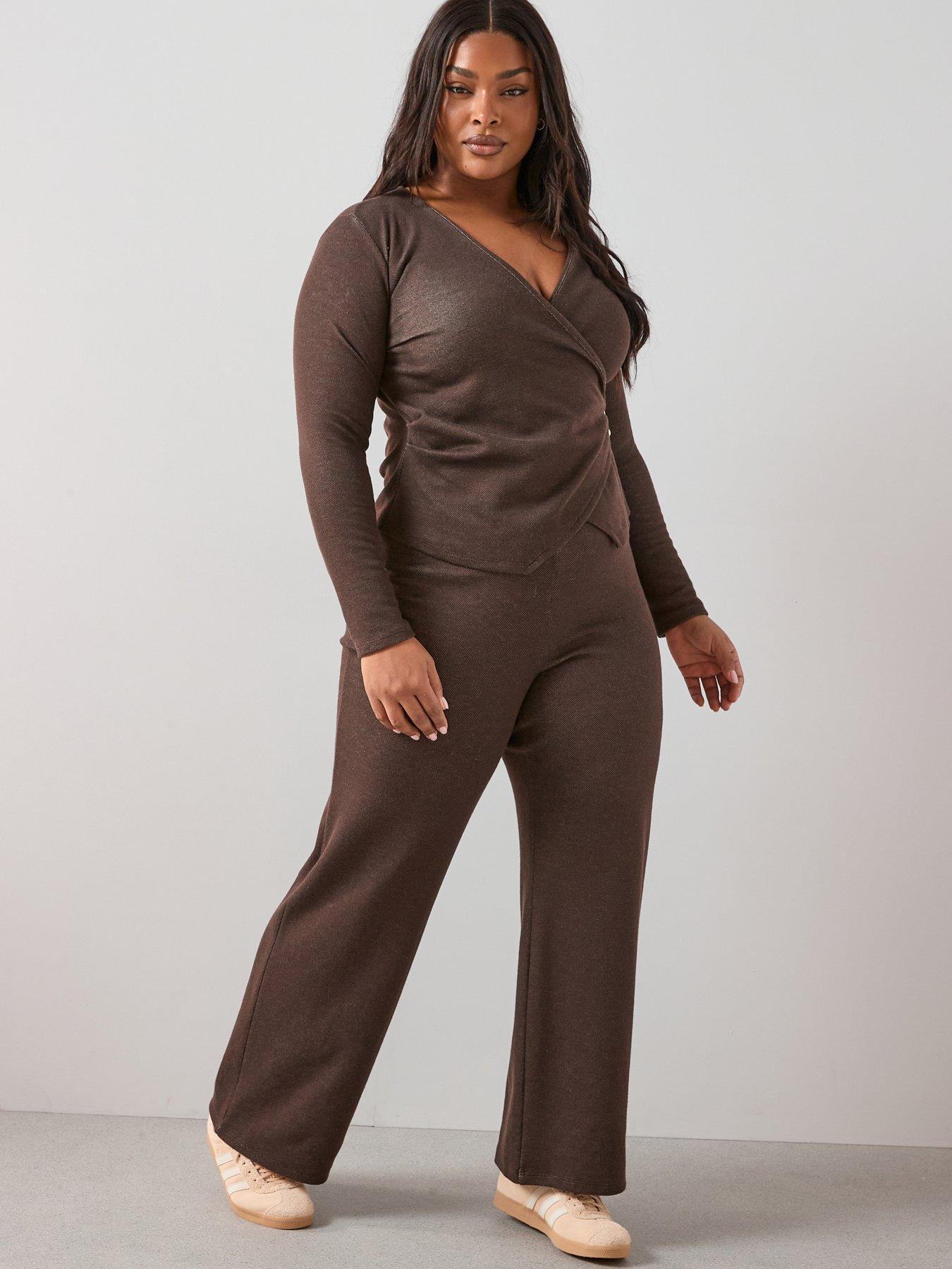 The Very Collection Curve Wide Leg Trouser Co-Ord - Brown