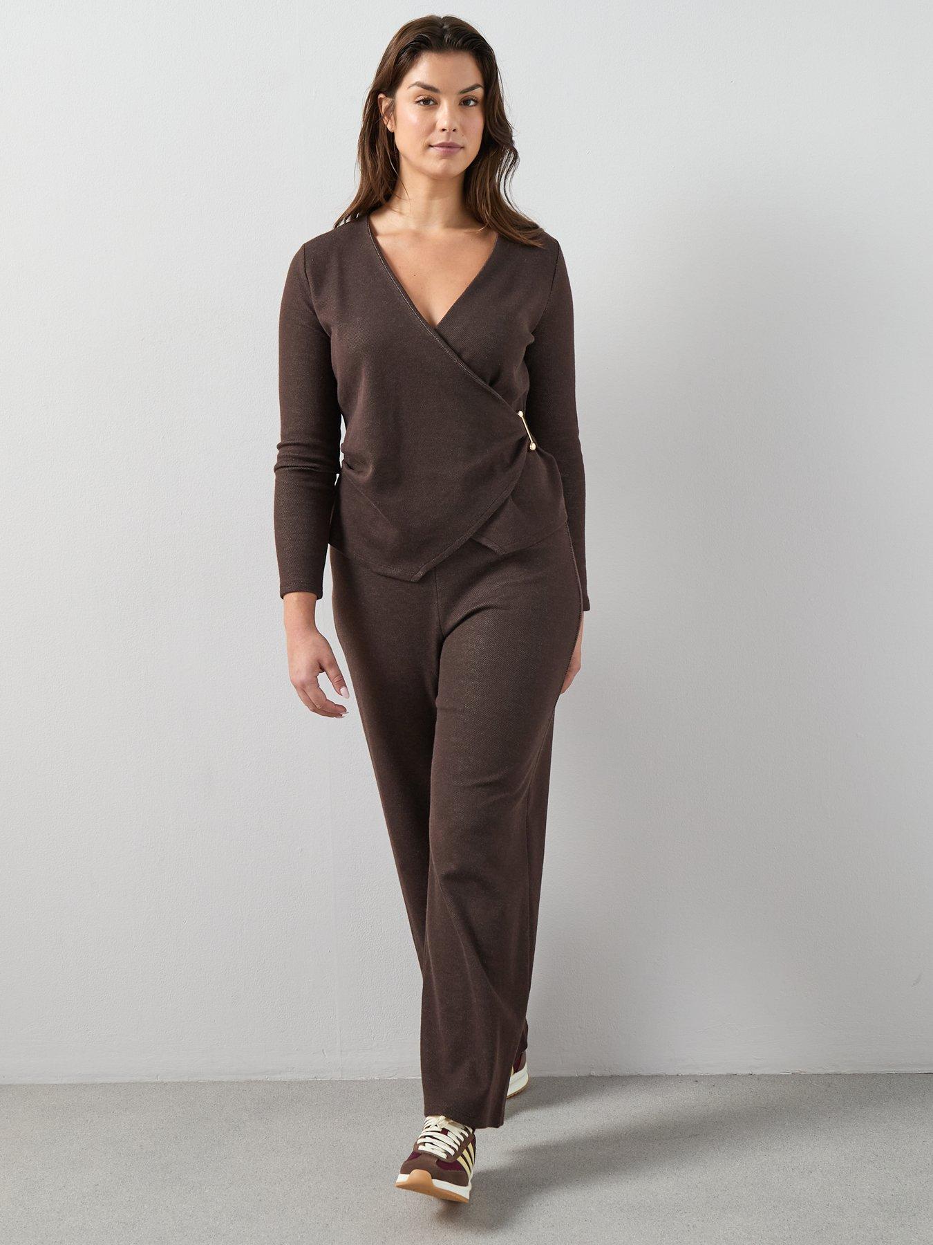 Image 3 of 6 of The Very Collection Curve Wide Leg Trouser Co-Ord - Brown
