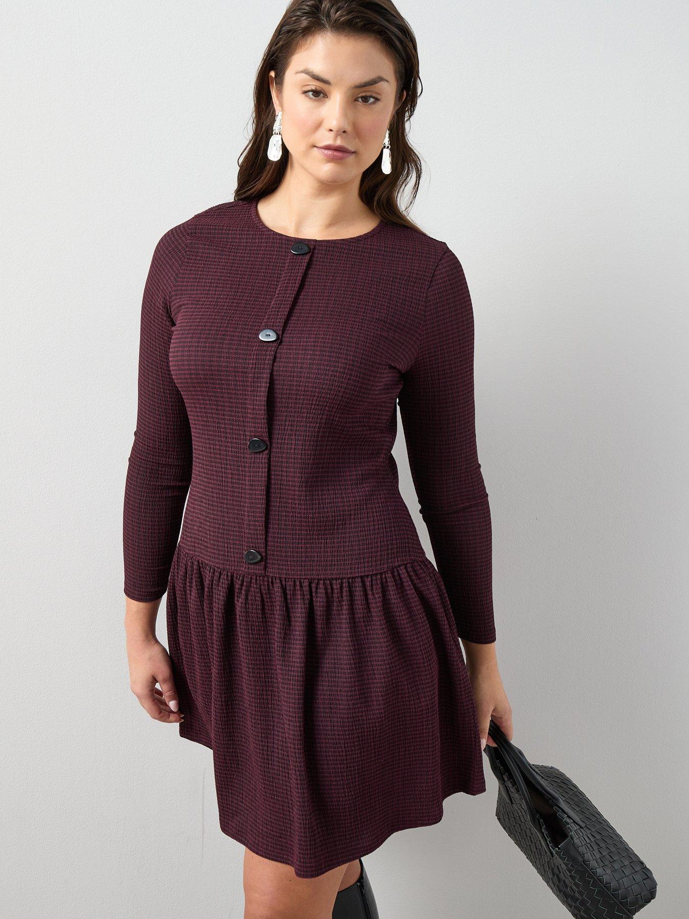 Image 3 of 6 of The Very Collection Curve Stretch Check Dropped Waist Midi Dress