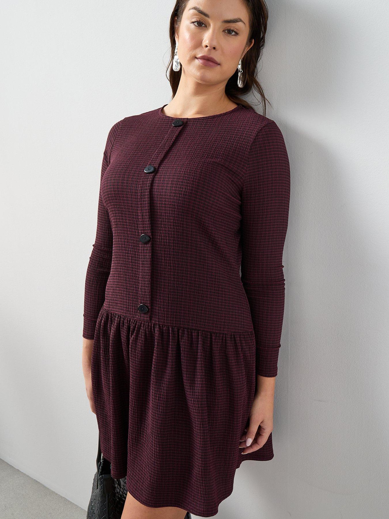 Image 5 of 6 of The Very Collection Curve Stretch Check Dropped Waist Midi Dress