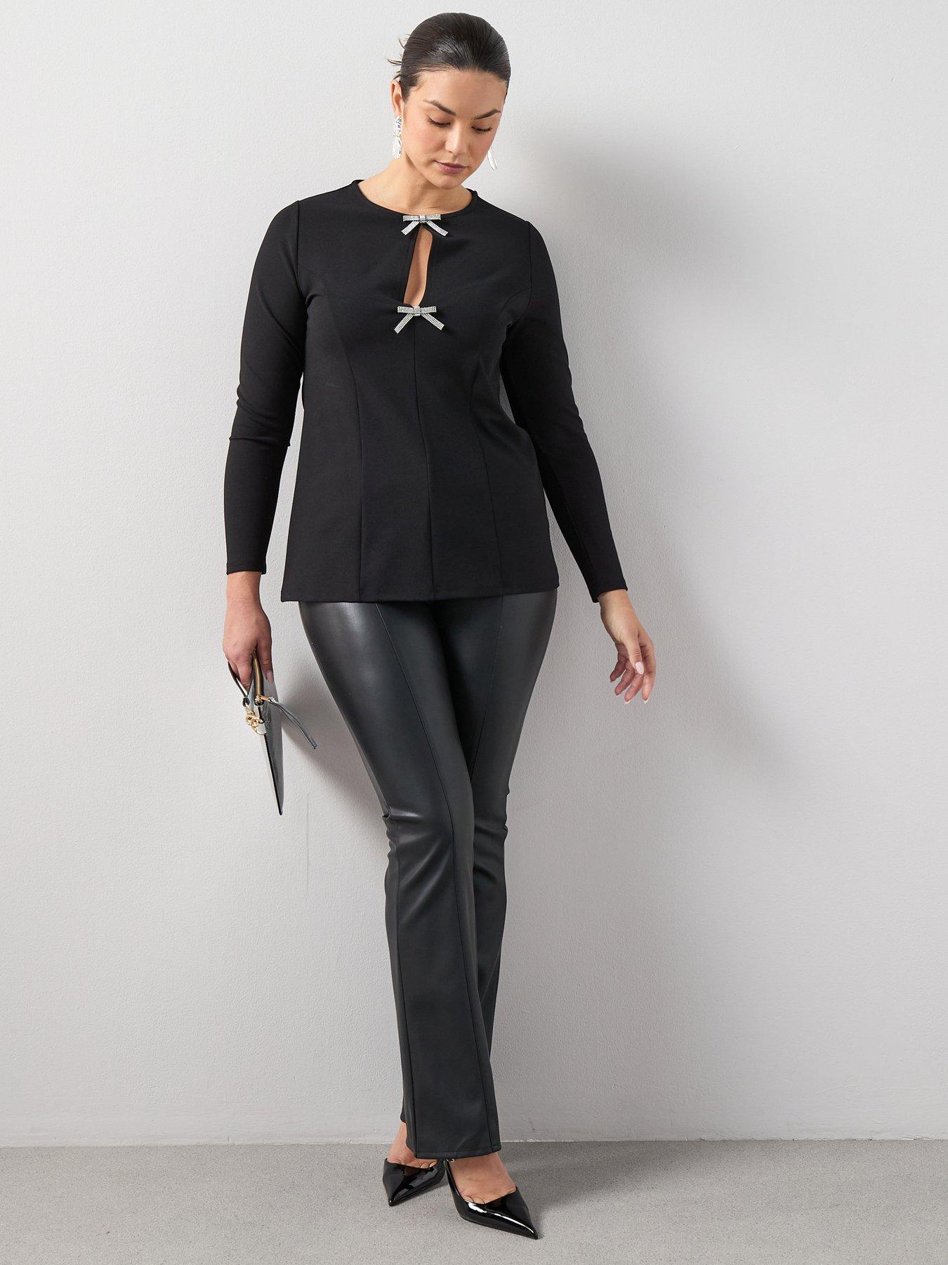 Image 1 of 6 of The Very Collection Curve Bow Detail Long Sleeve Top - Black