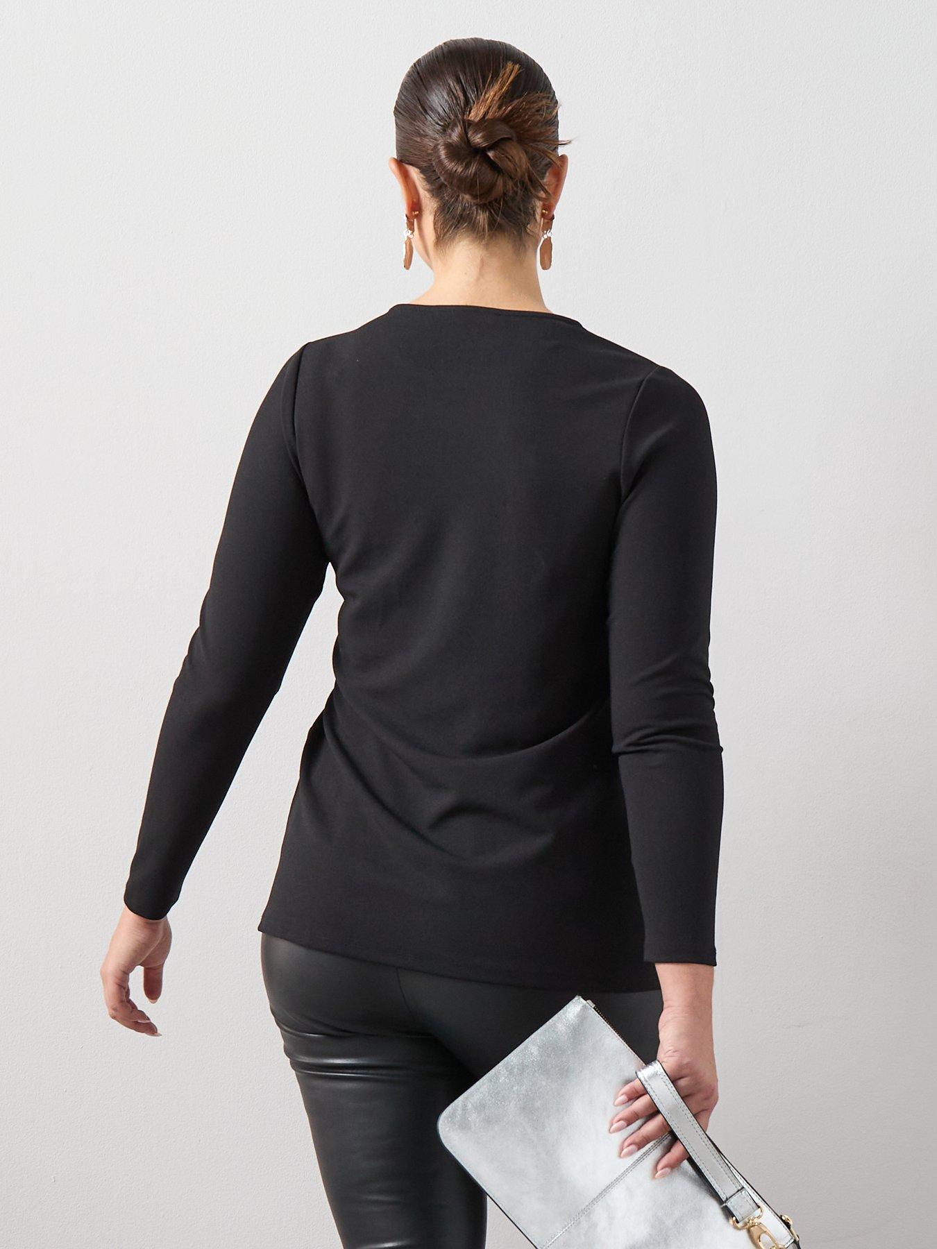 Image 2 of 6 of The Very Collection Curve Bow Detail Long Sleeve Top - Black