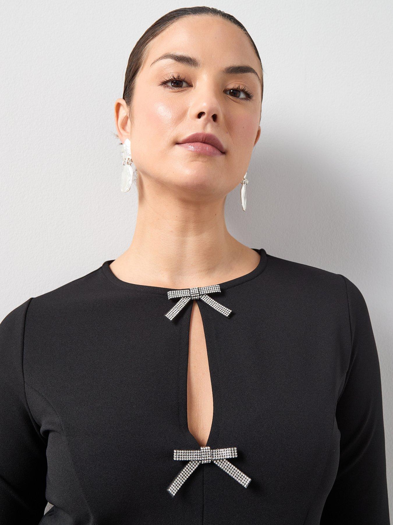 Image 4 of 6 of The Very Collection Curve Bow Detail Long Sleeve Top - Black