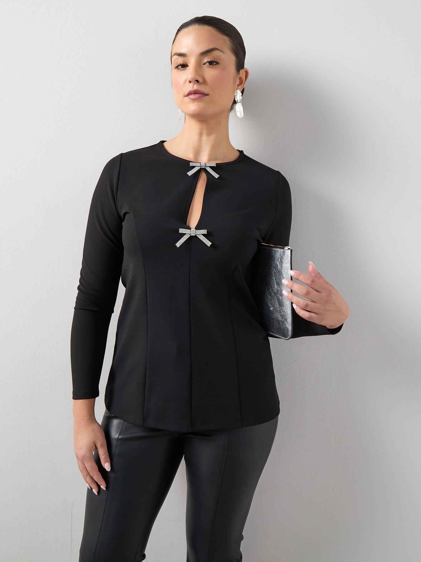 Image 6 of 6 of The Very Collection Curve Bow Detail Long Sleeve Top - Black