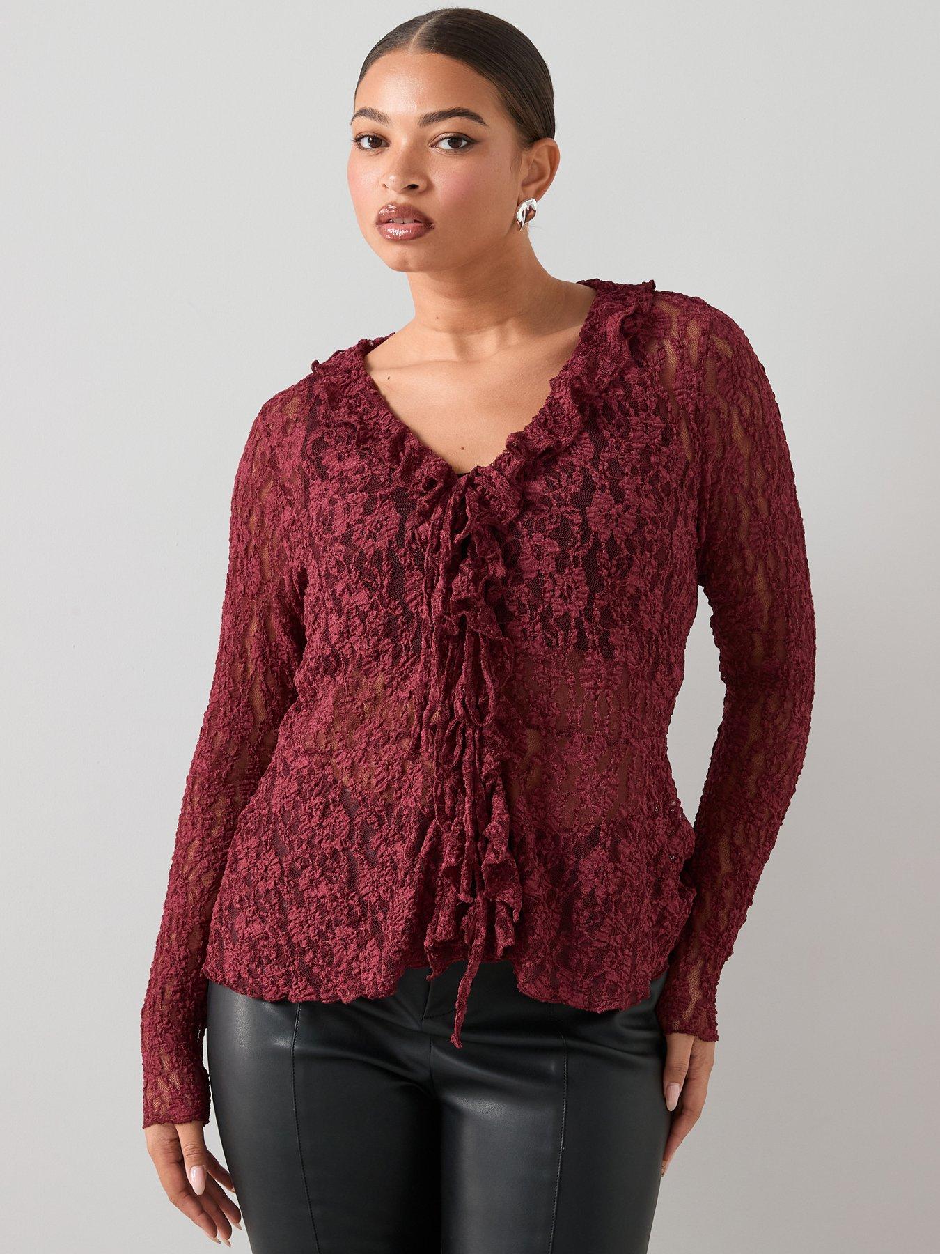 Image 1 of 6 of The Very Collection Curve Lace Tie Top