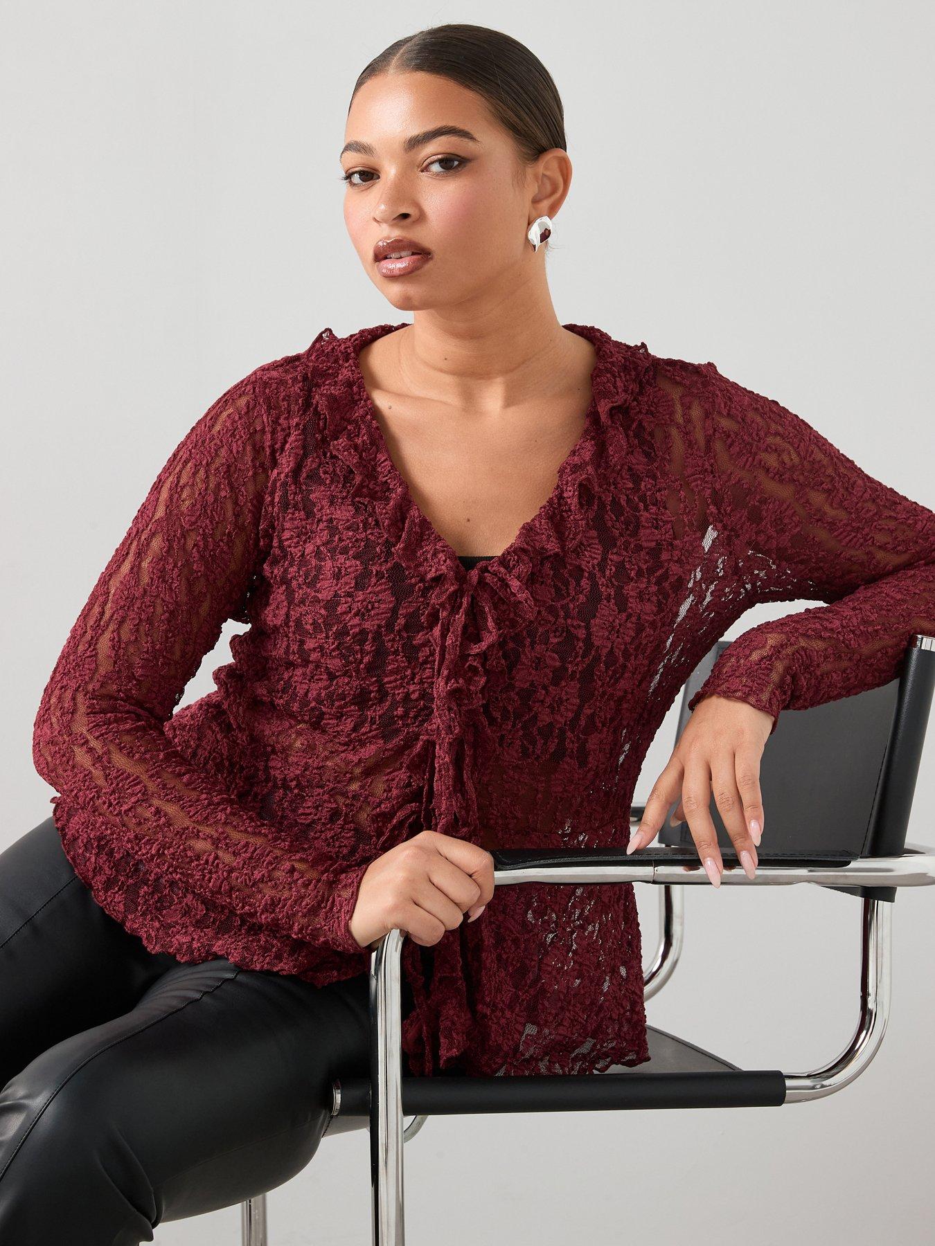 Image 5 of 6 of The Very Collection Curve Lace Tie Top