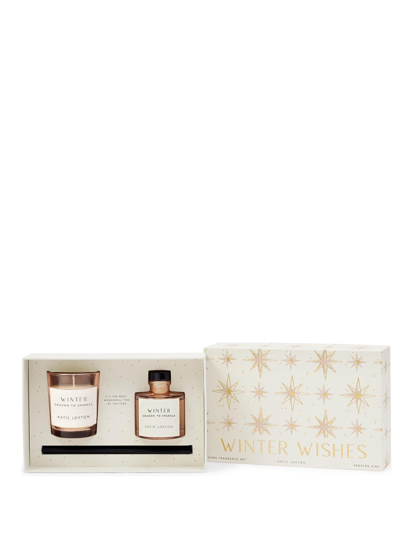 Katie Loxton MINI VOTIVE AND MINI REED DIFFUSER GIFT SET , WINTER WISHES , Frosted Pine and Cedarwood