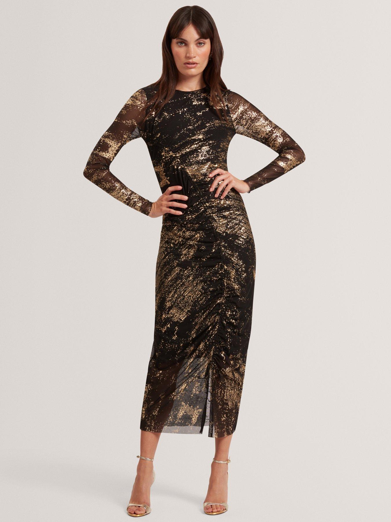 Ted Baker Foil Printed Long Sleeve Mesh Dress - Black | Very