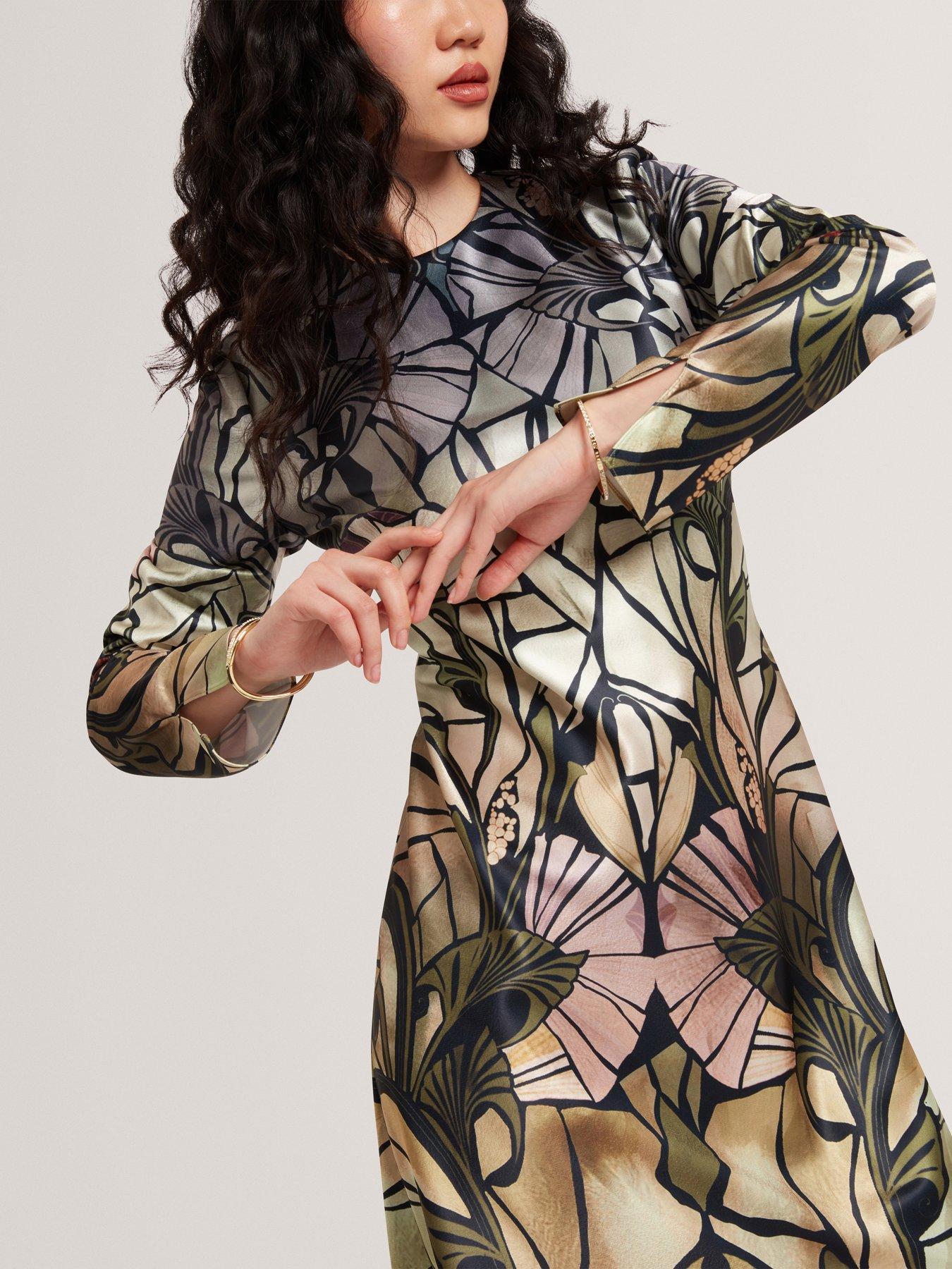 Ted Baker Print Long Sleeve Midi Dress - Black