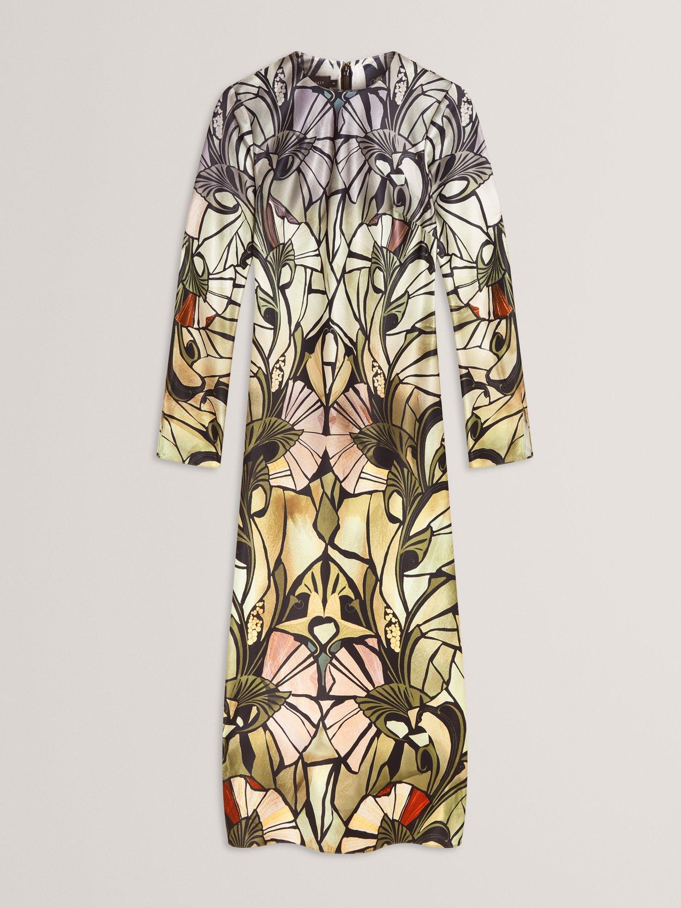 princess polly baby blue dress Ted Baker Print Long Sleeve Midi Dress - Black