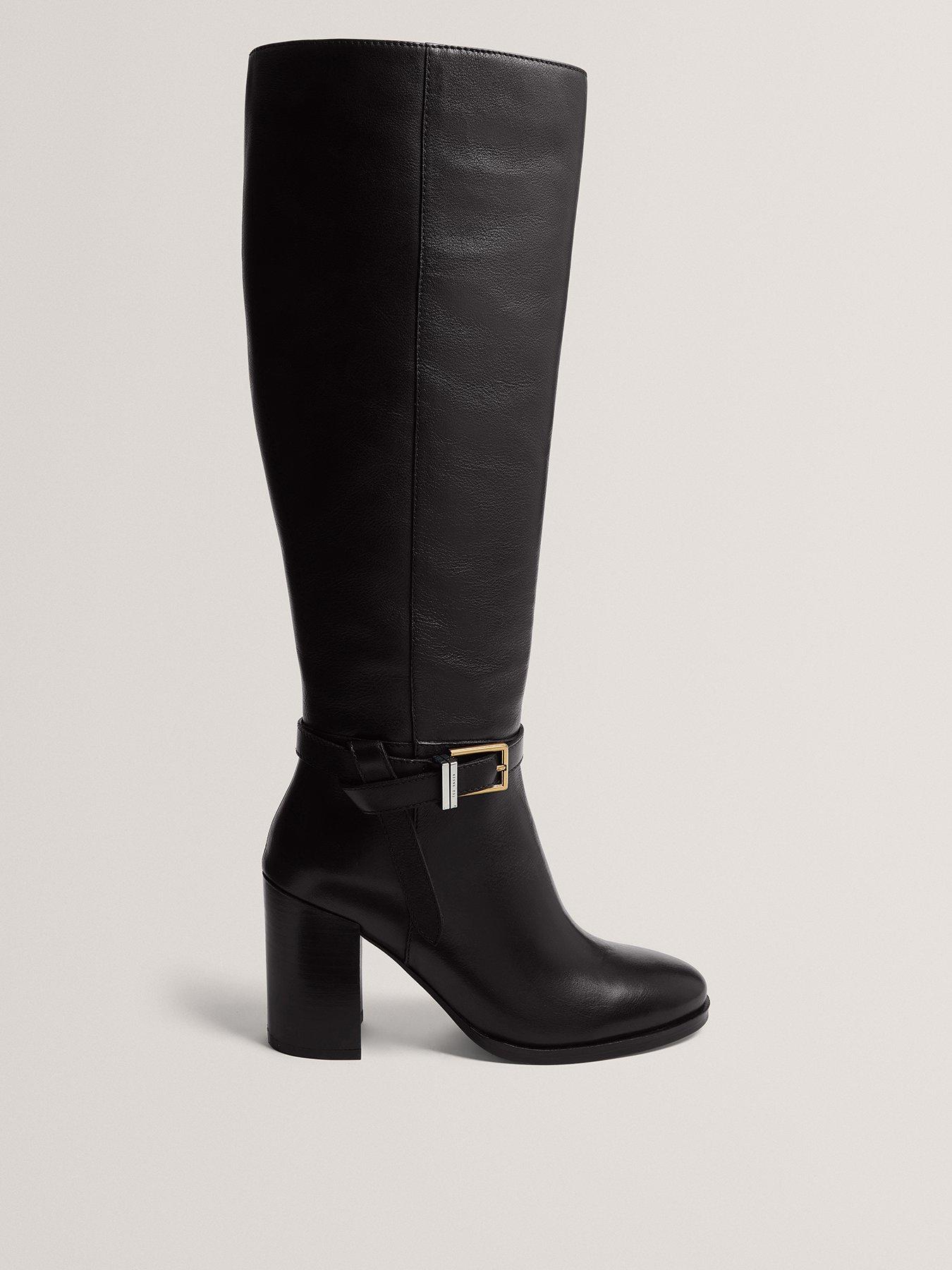 Image 1 of 5 of Ted Baker Belt Detail Over Knee Boots - Black