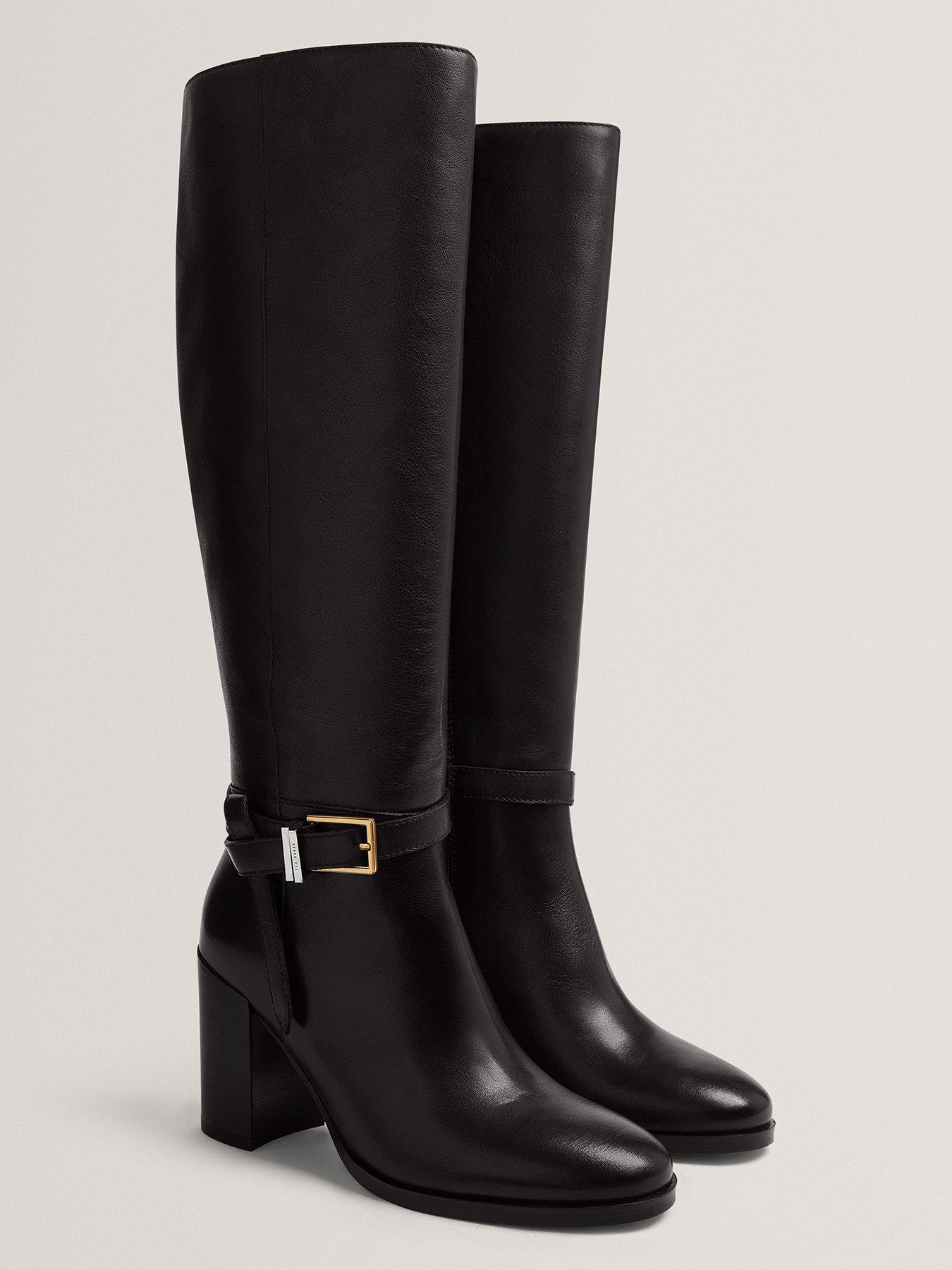 Image 4 of 5 of Ted Baker Belt Detail Over Knee Boots - Black