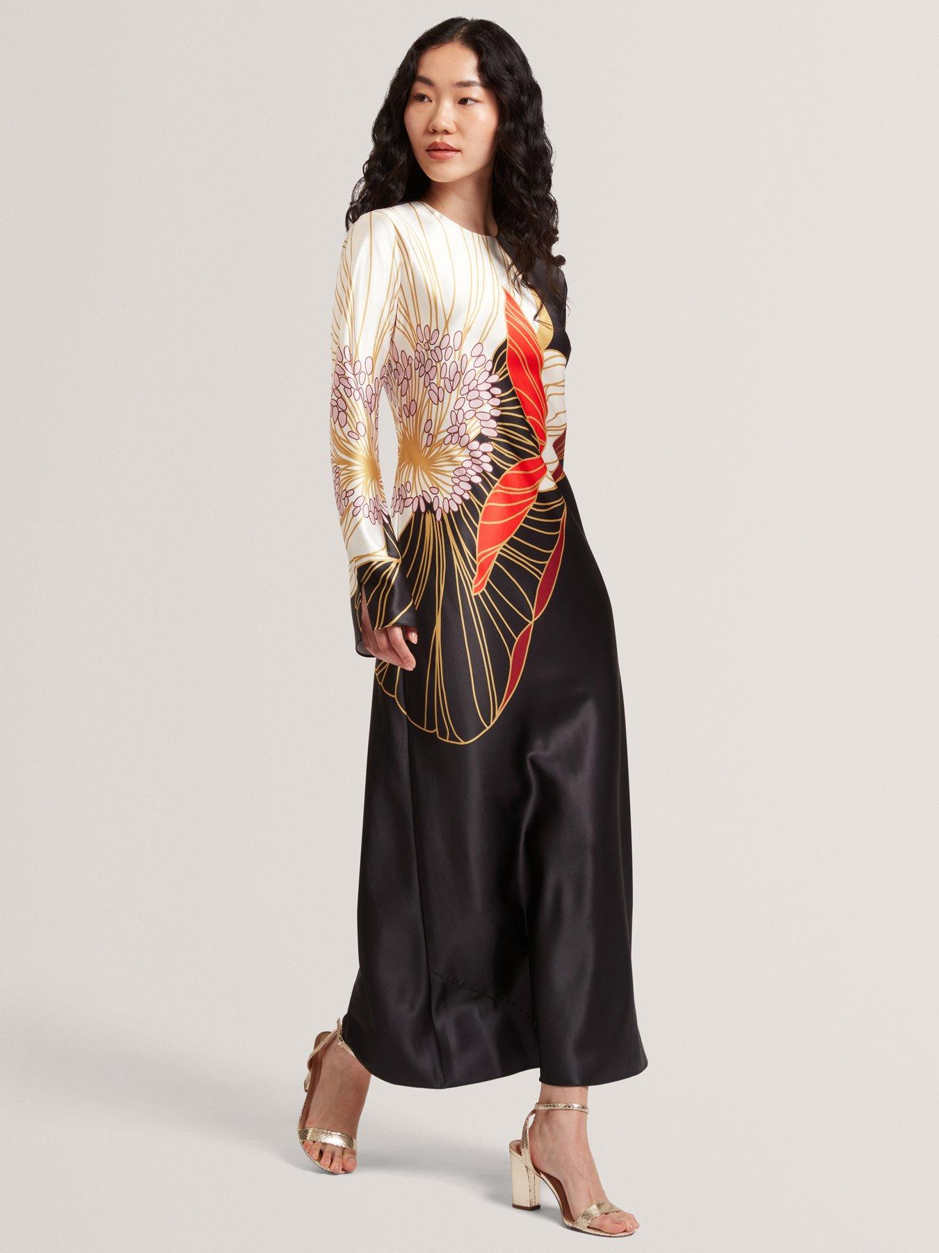 Ted Baker Print Long Sleeve Midi Dress - Black