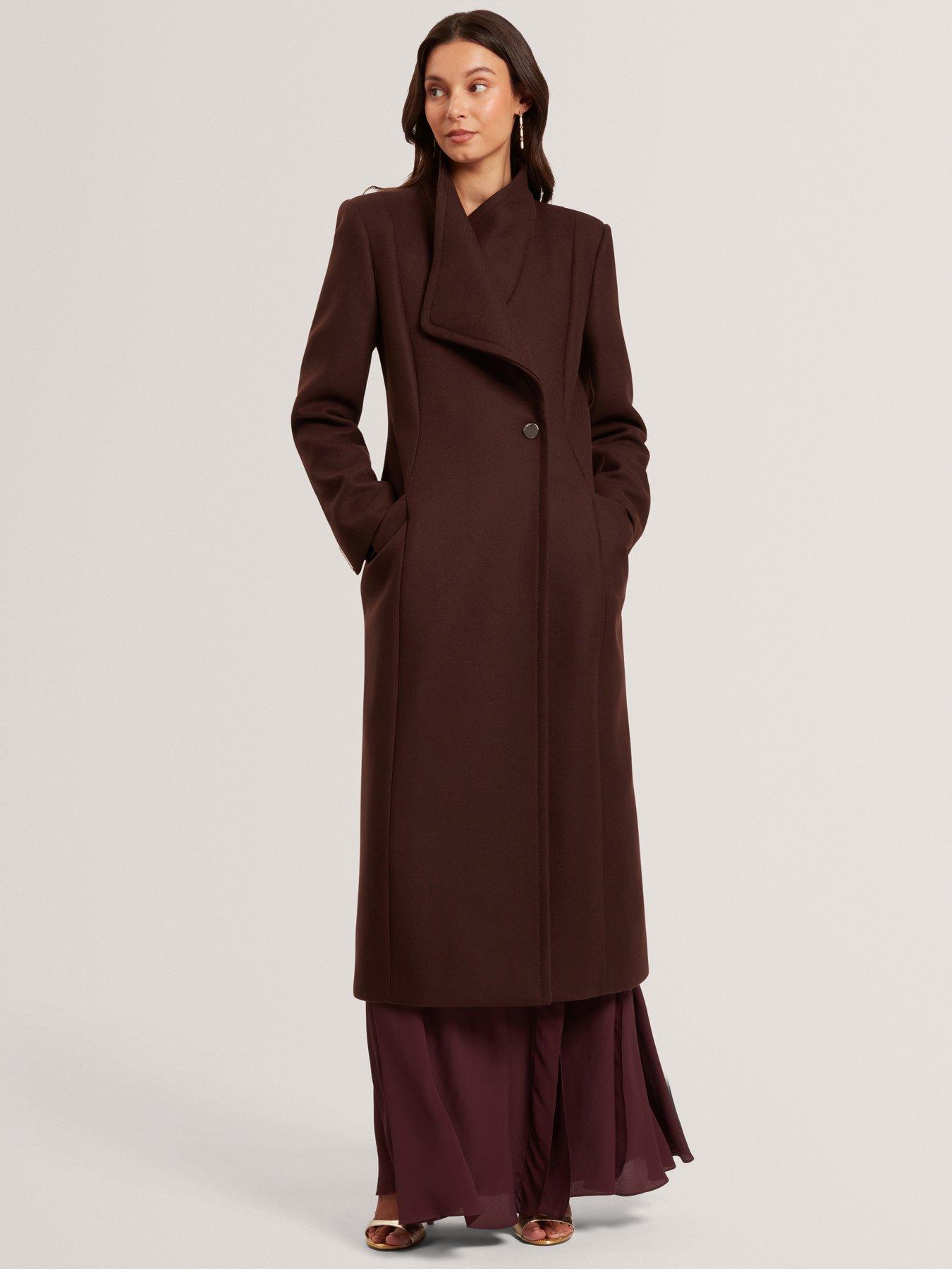 Ted Baker Double Faced Wool Long Sculpted Wrap Coat - Brown