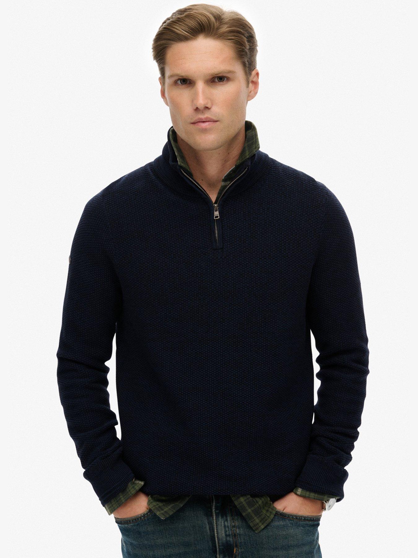 Superdry Cotton Texture Henley Quarter Zip Knitted Jumper