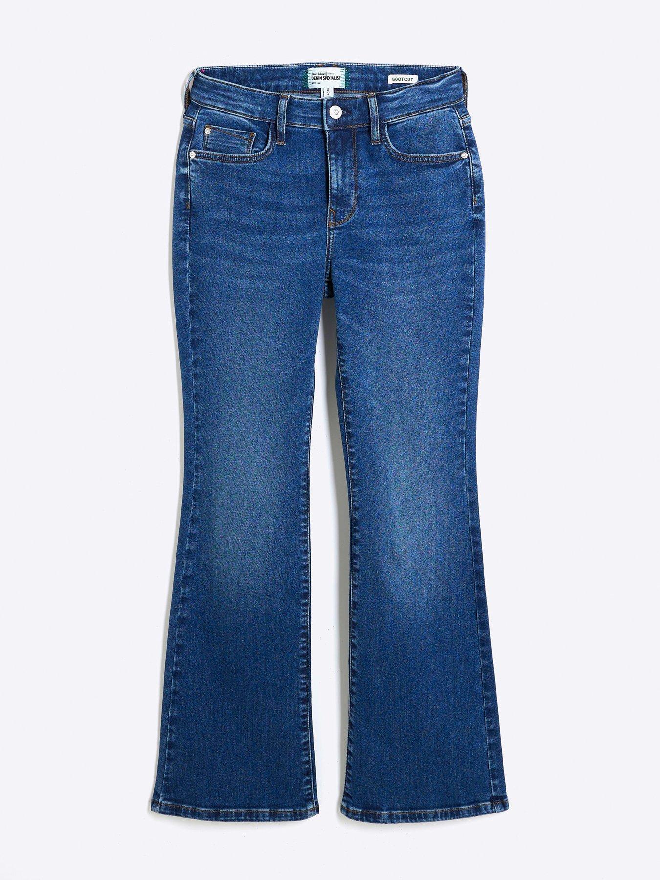 Image 5 of 6 of River Island Petite Mid Rise Bootcut Bea Jeans - Blue