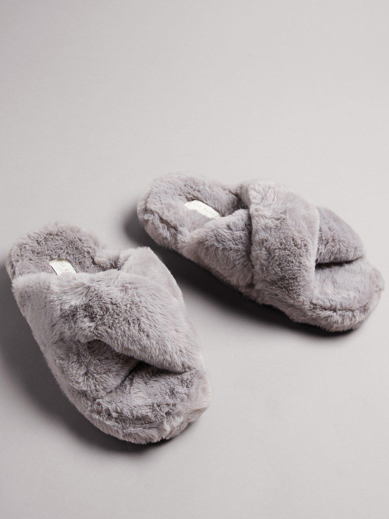 Ted Baker Faux Fur Cross Over Slippers Grey Very