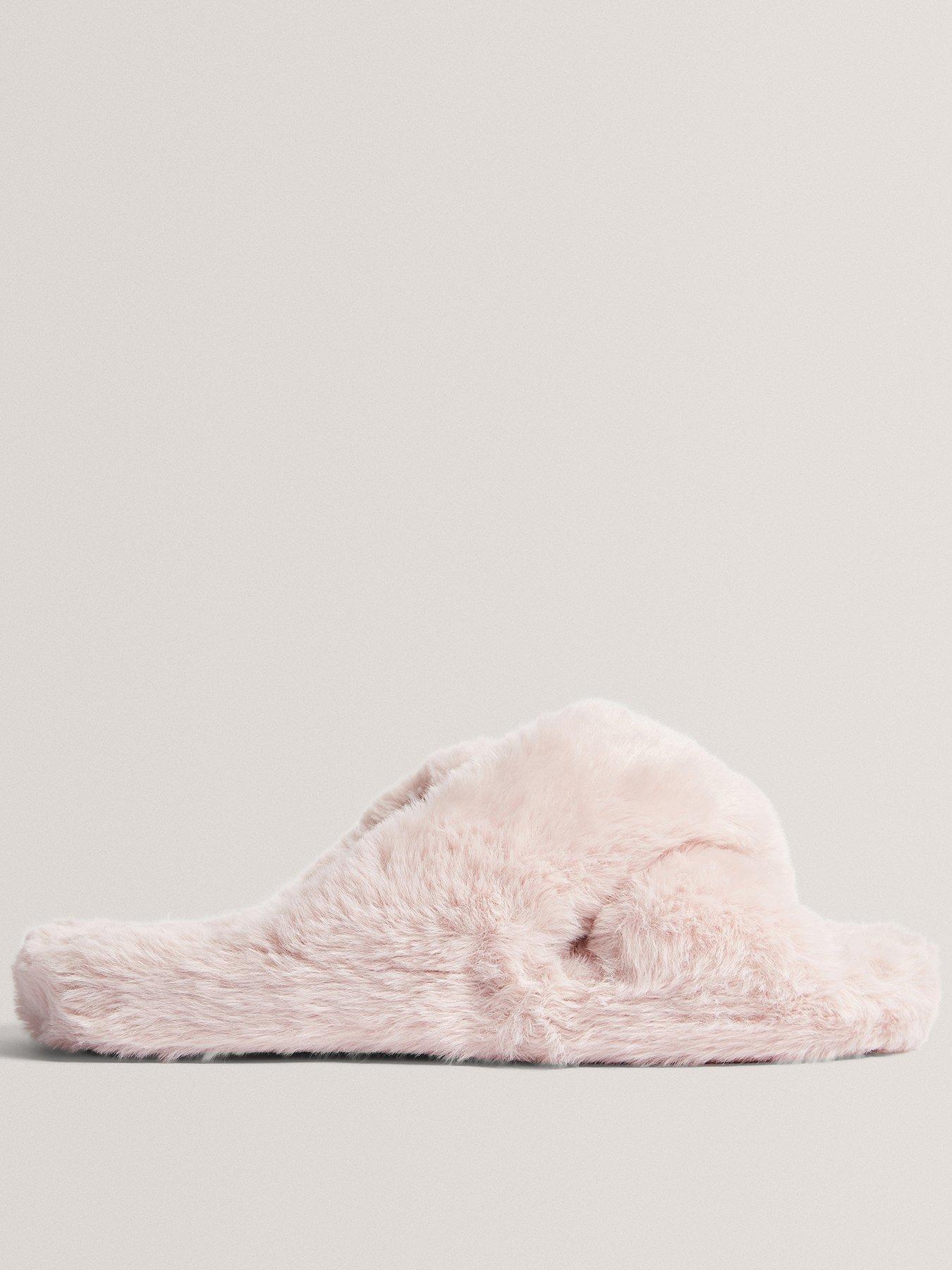 Ted Baker Faux Fur Cross Over Slippers - Pink