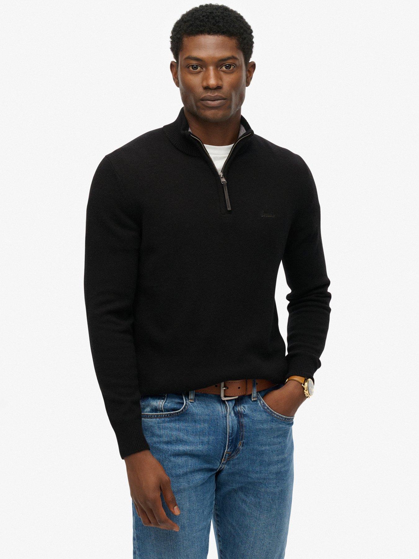 Superdry Wool Blend Half Zip Knitted Jumper - Black