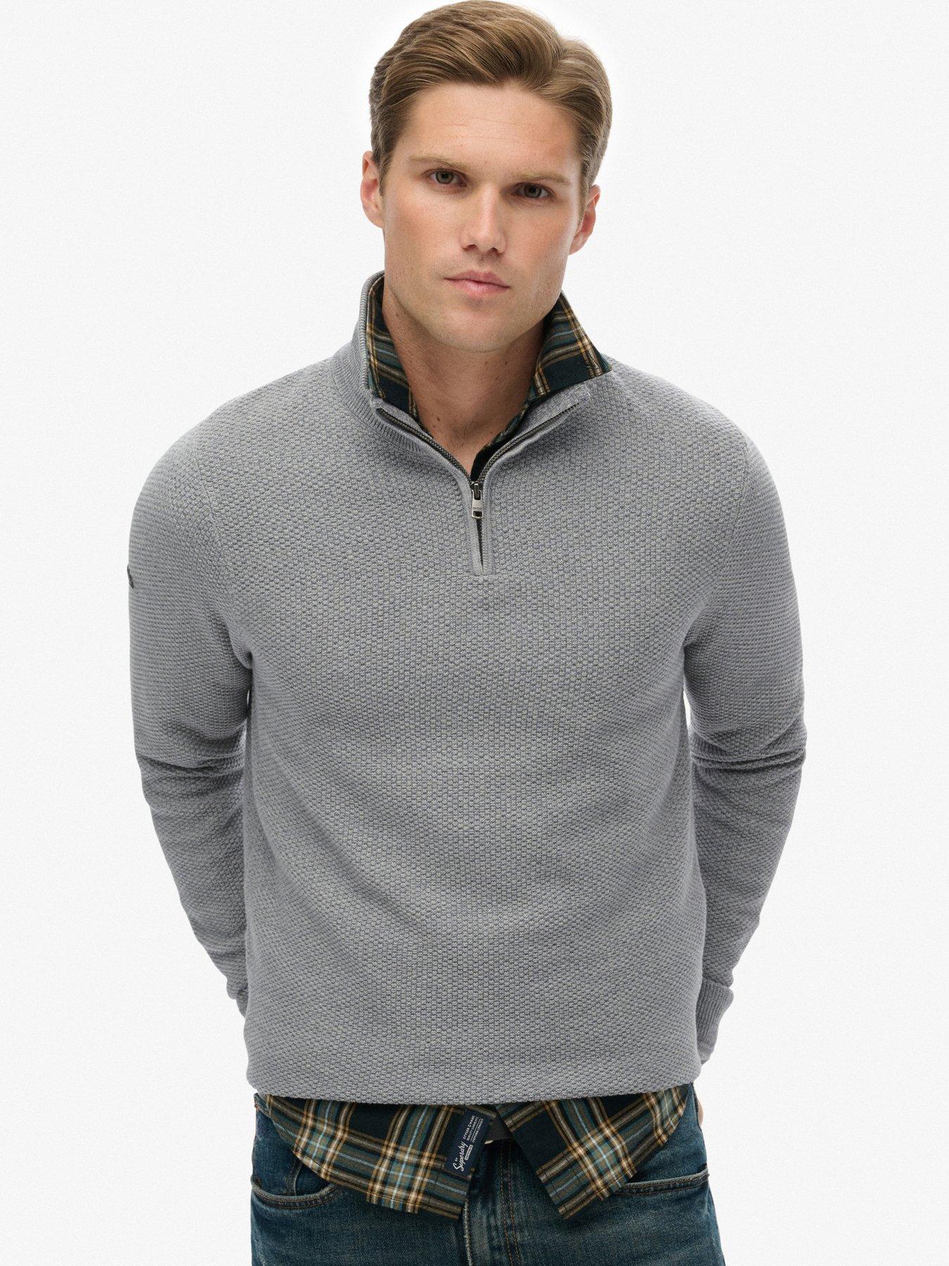 Superdry Cotton Texture Henley Quarter Zip Knitted Jumper