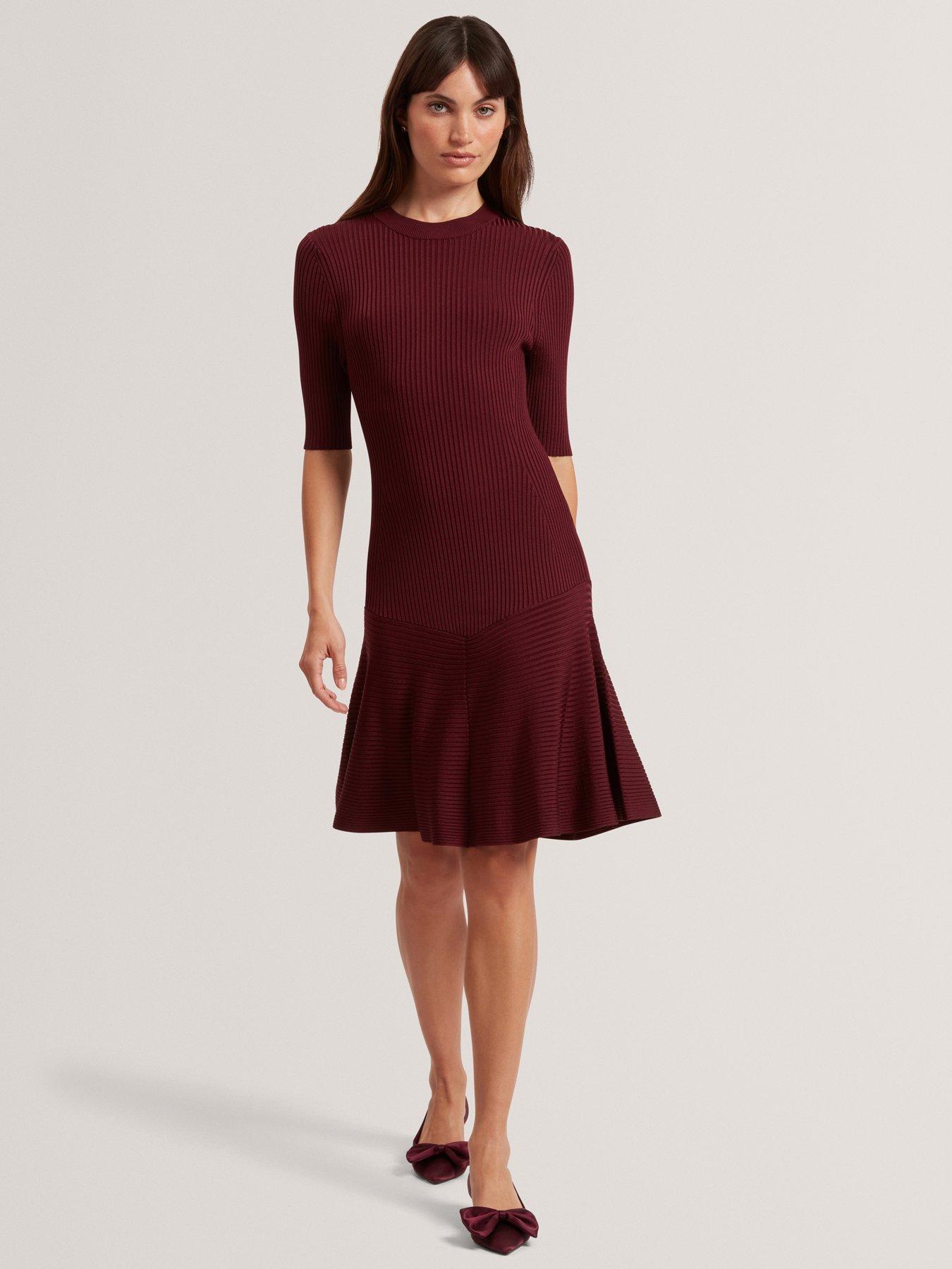 Ted Baker Short Sleeve Knitted Mini Dress - Red