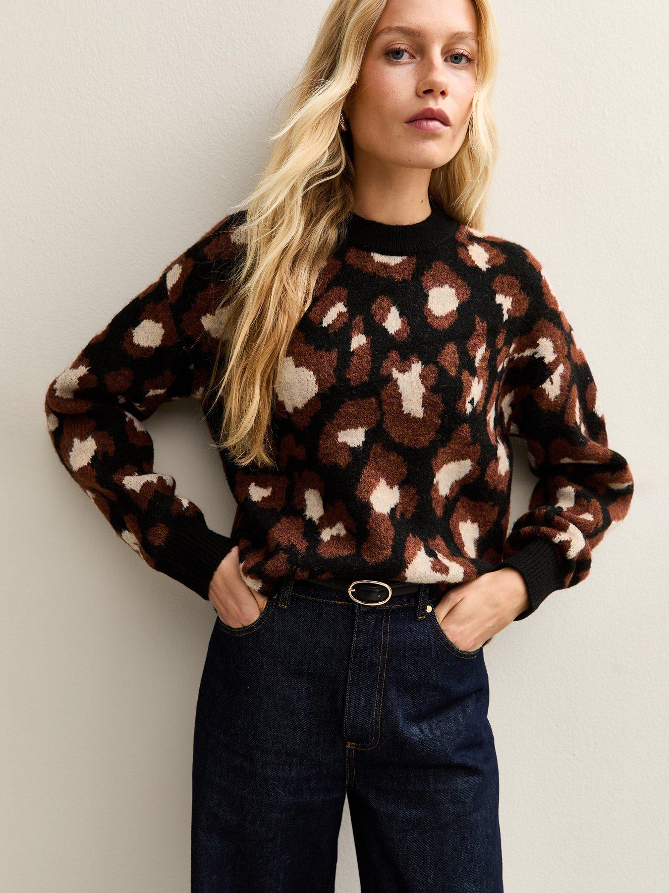 undefined Brown Animal Patterned Crew Neck Jumper