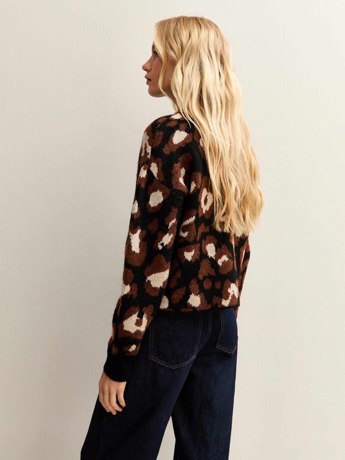 Image 2 of 5 of New Look Brown Animal Patterned Crew Neck Jumper