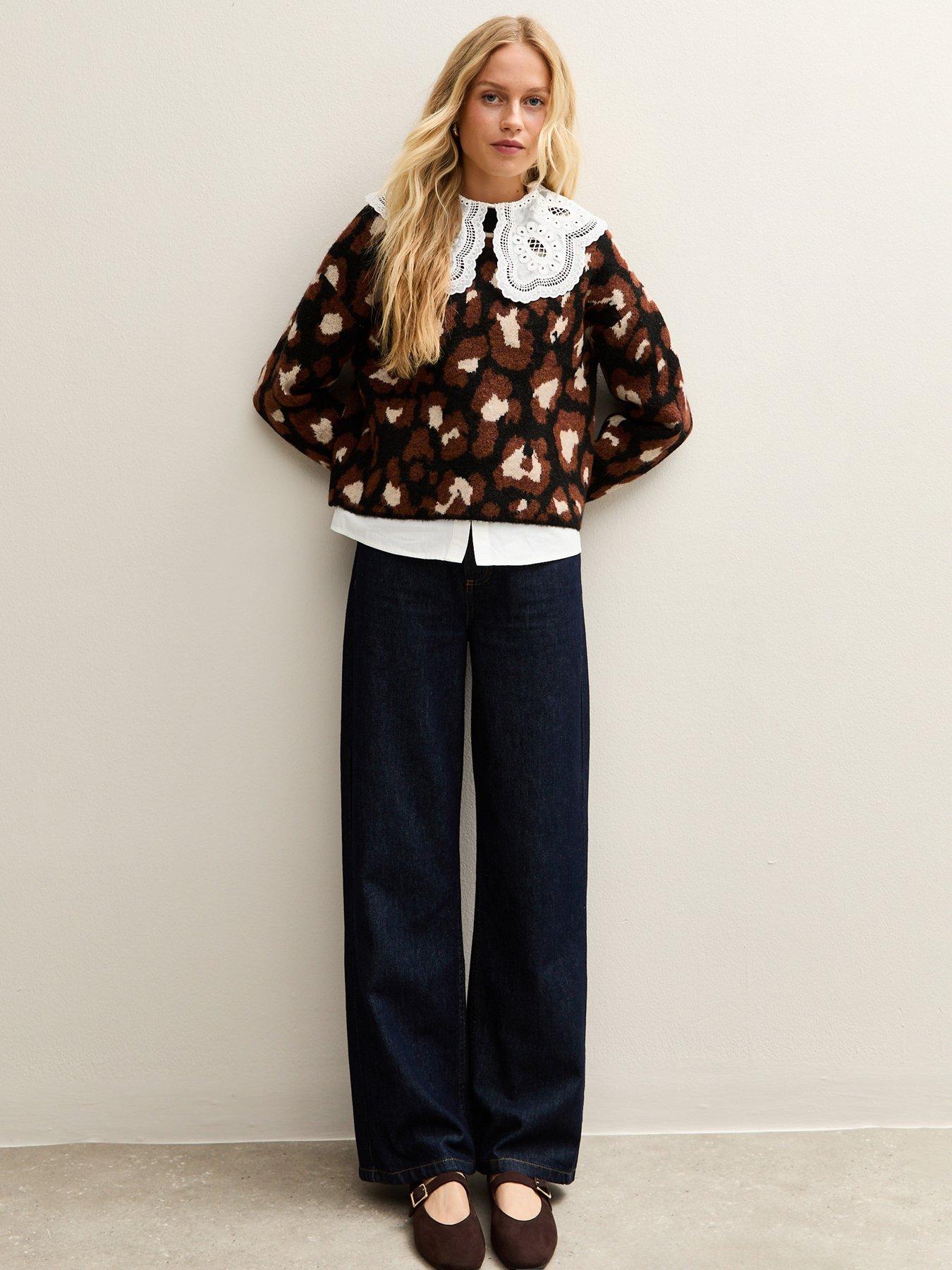 Image 3 of 5 of New Look Brown Animal Patterned Crew Neck Jumper