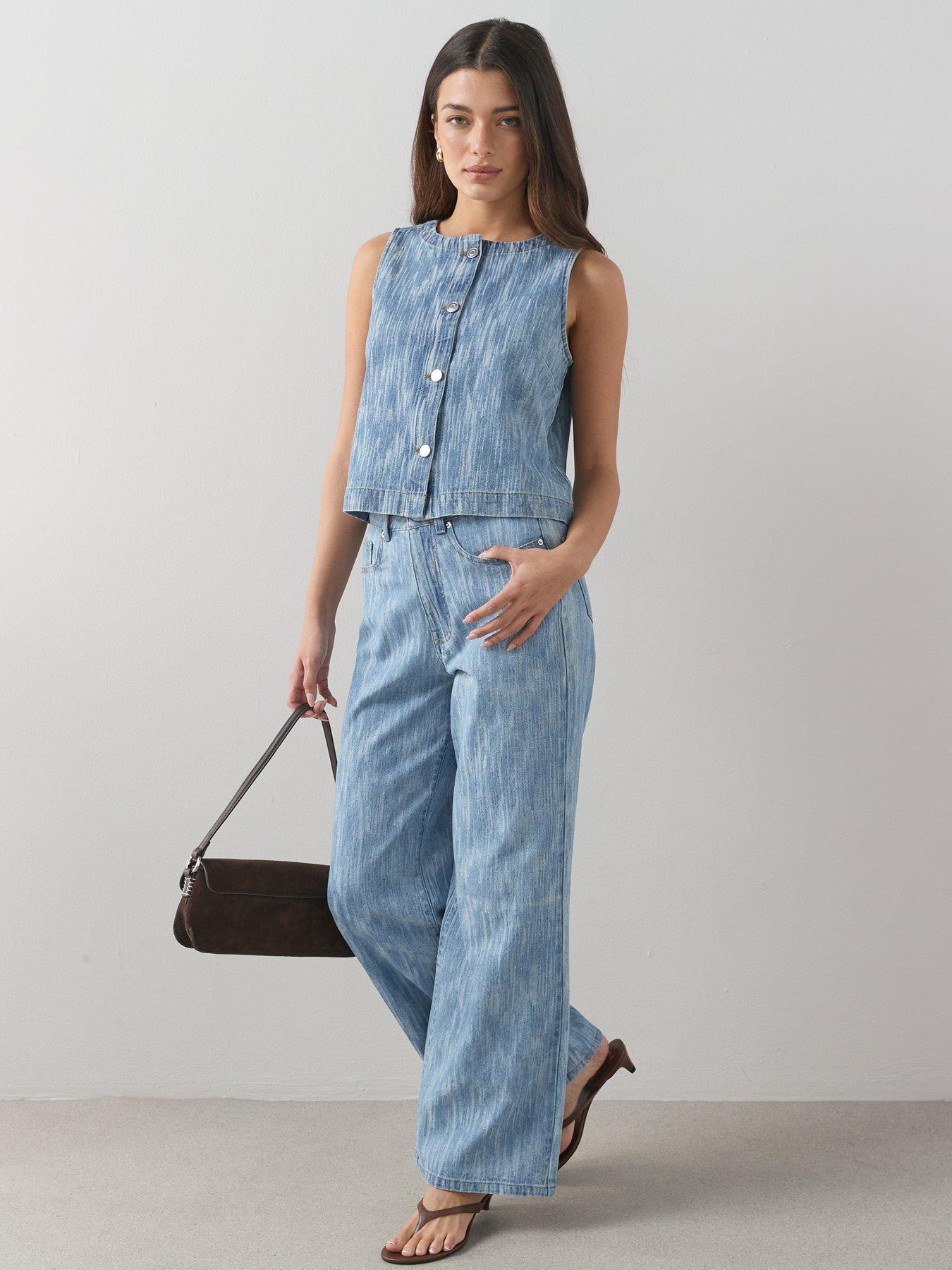 The Very Collection Texture Denim Co-Ord Wide Leg Jeans - Mid Wash