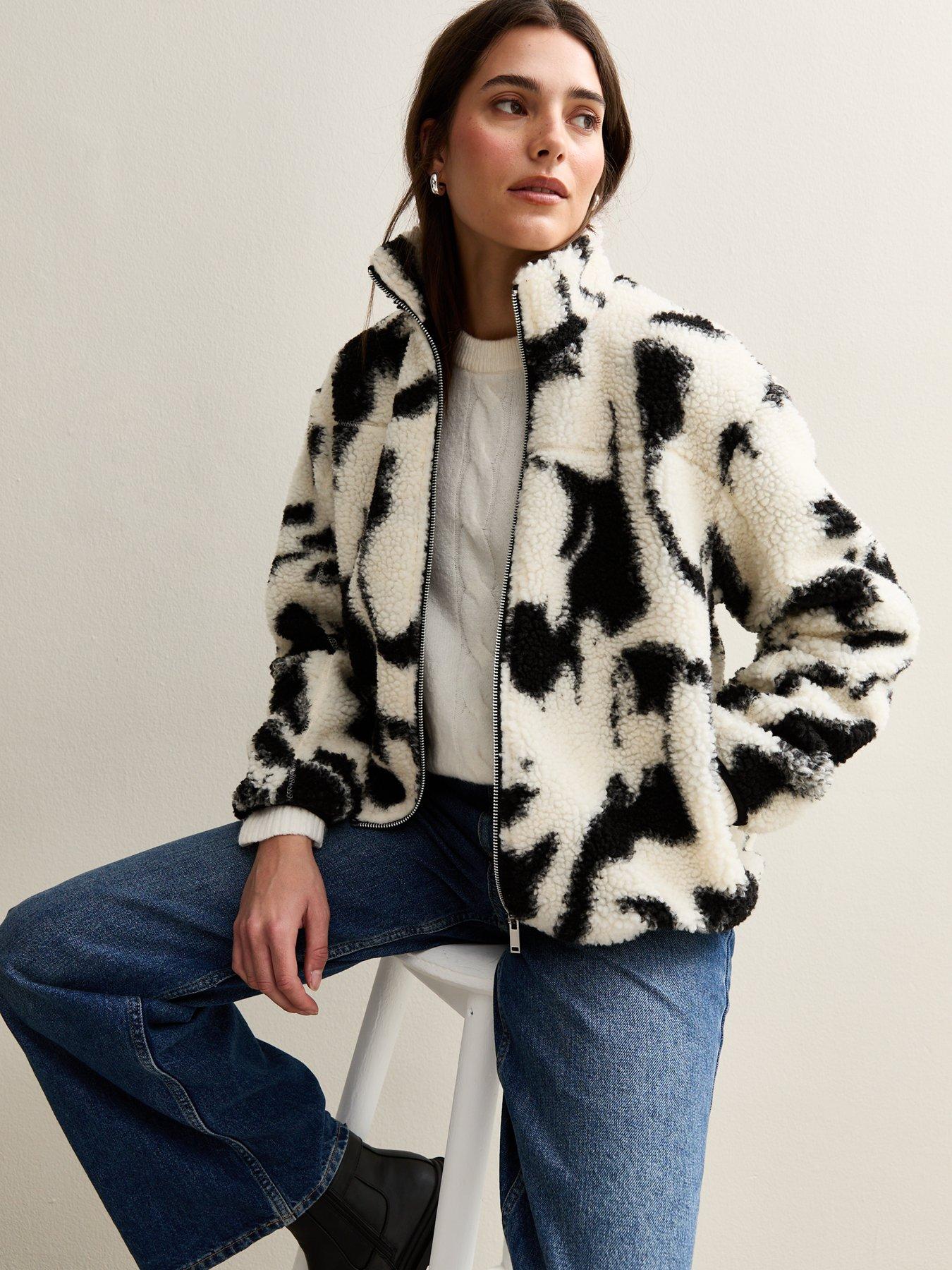 New Look Black Abstract Print Borg Jacket