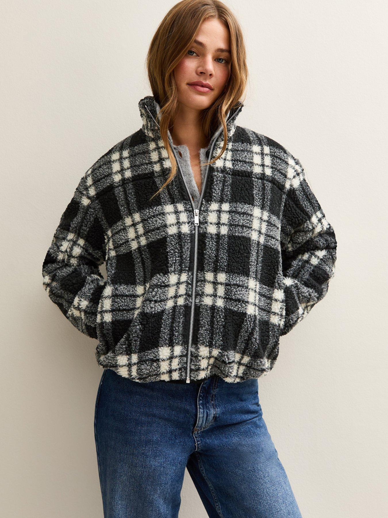 Image 1 of 6 of New Look Checked Borg Jacket - Mono