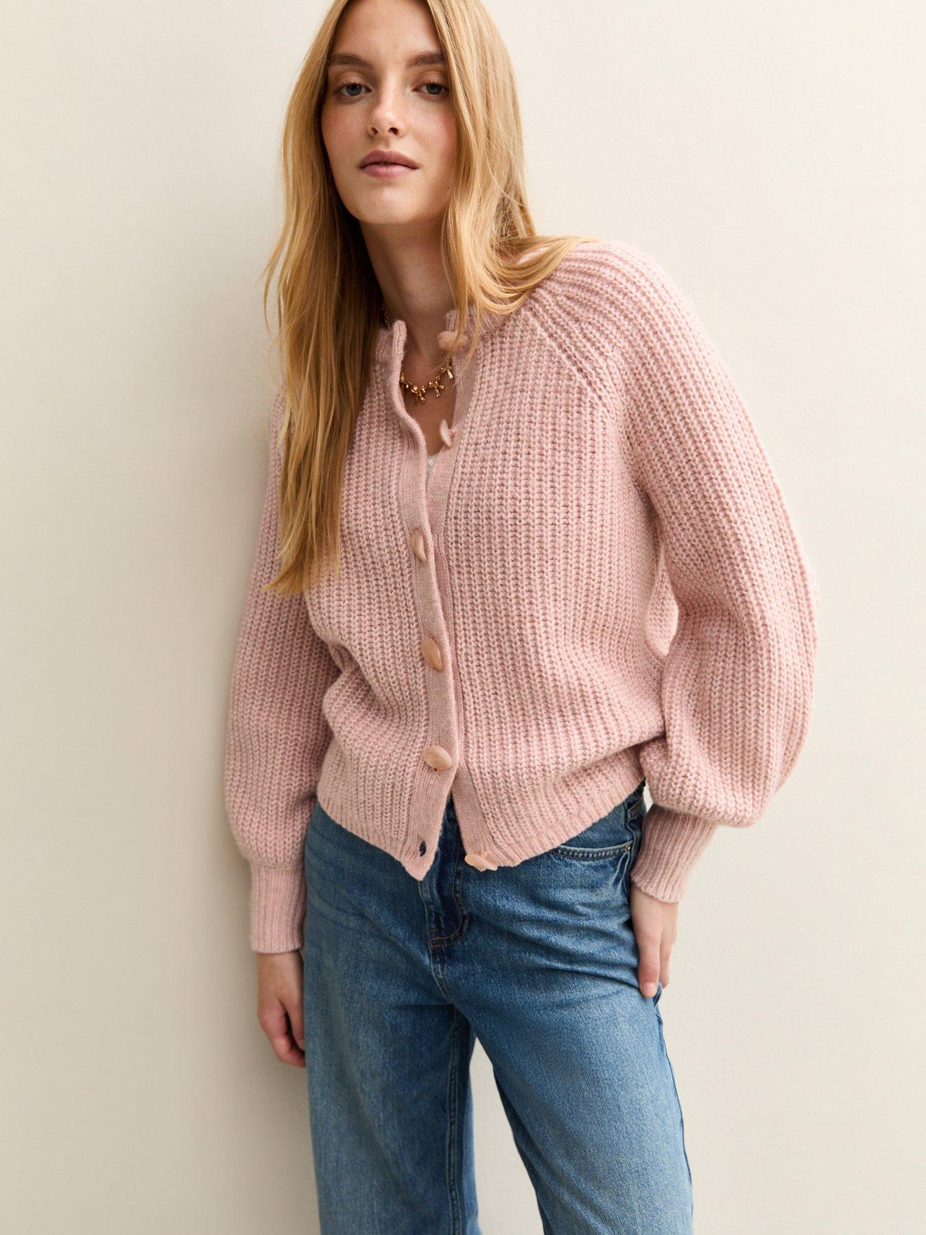 New Look Ribbed Knit Raglan Sleeve Cardigan - Light Pink
