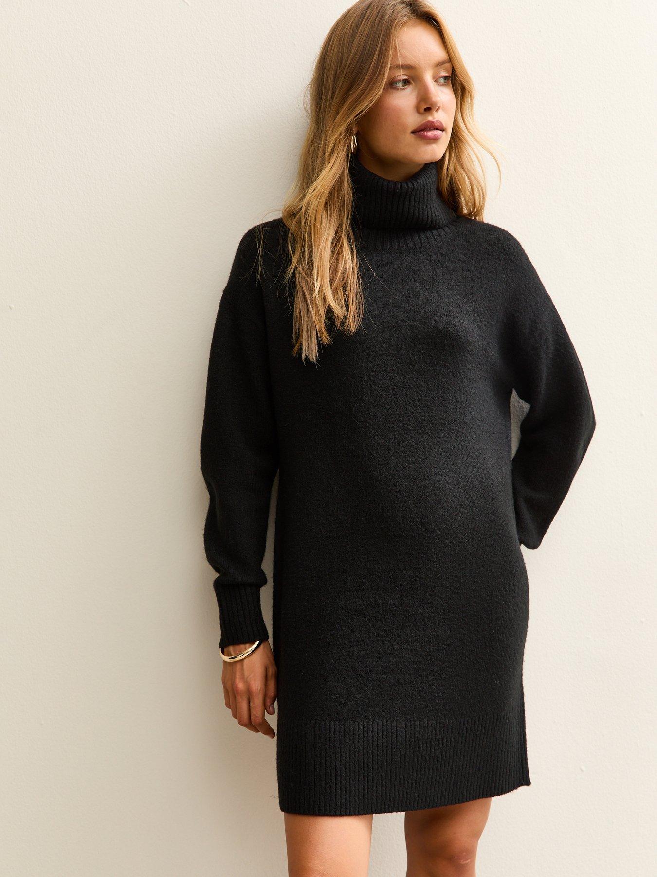 New Look Midweight Knit Roll Neck Mini Dress - Black