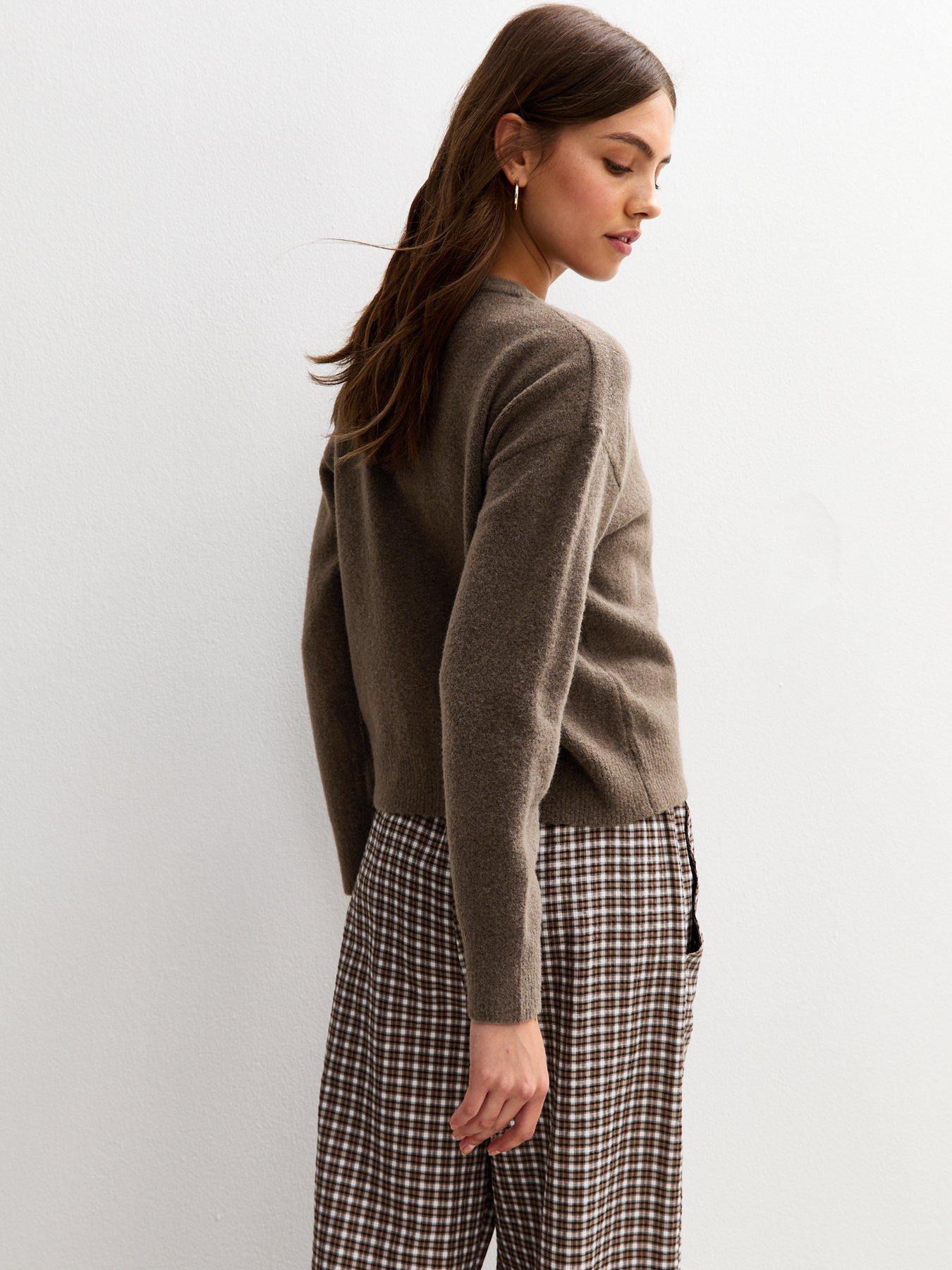 Image 2 of 5 of New Look Crew Neck Knitted Cardigan - Beige