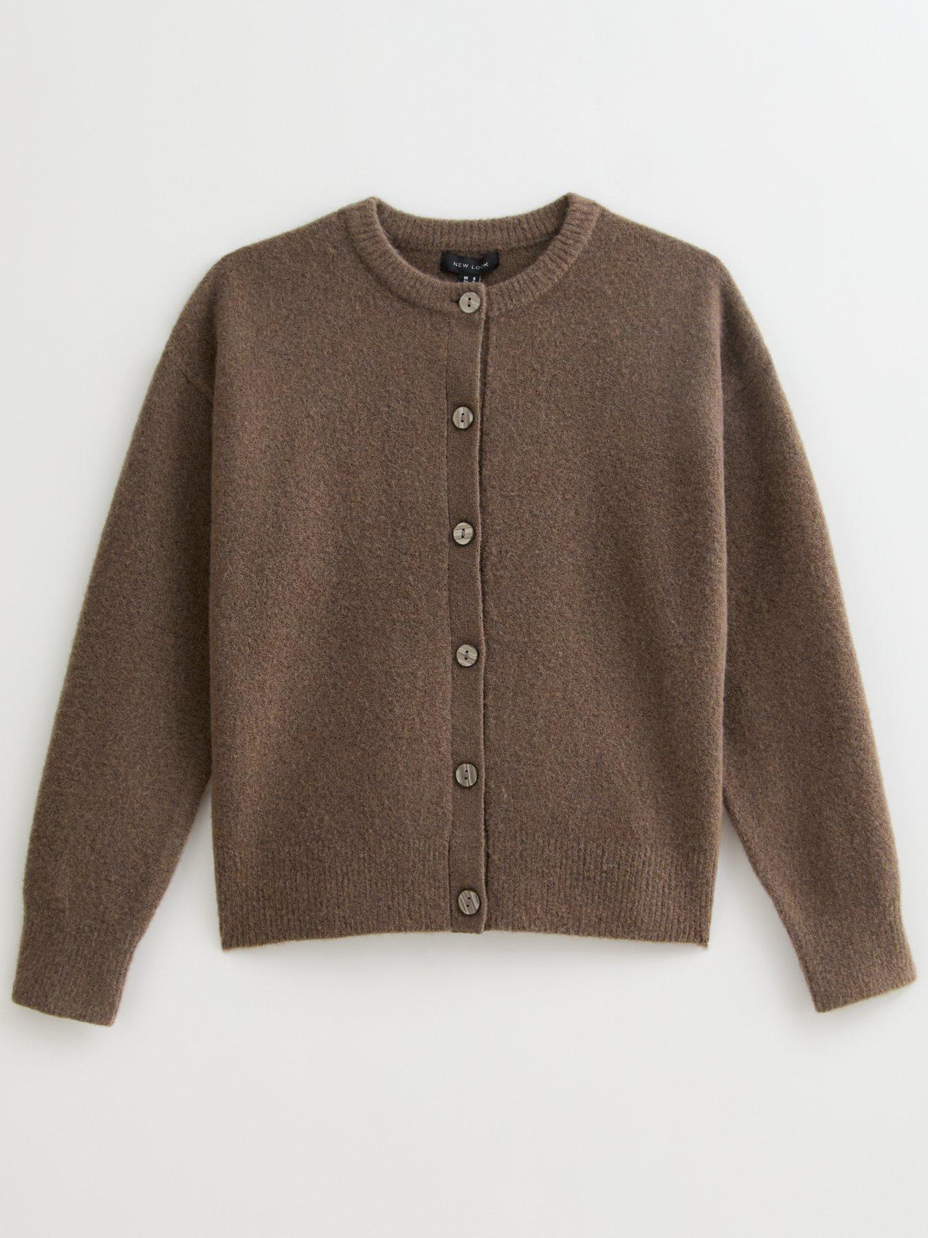 Image 5 of 5 of New Look Crew Neck Knitted Cardigan - Beige