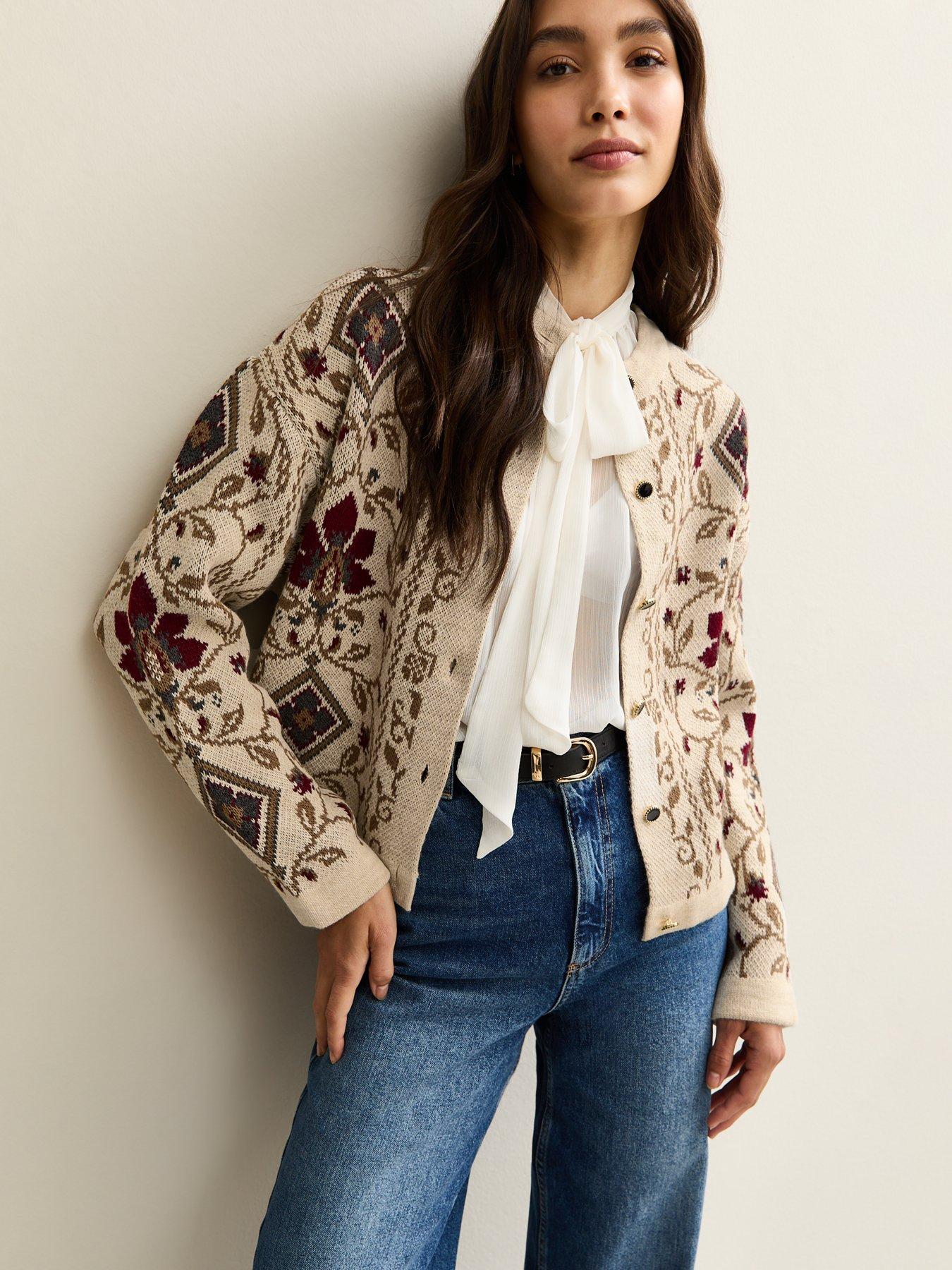 New Look Cream Tapestry Design Cardigan Very