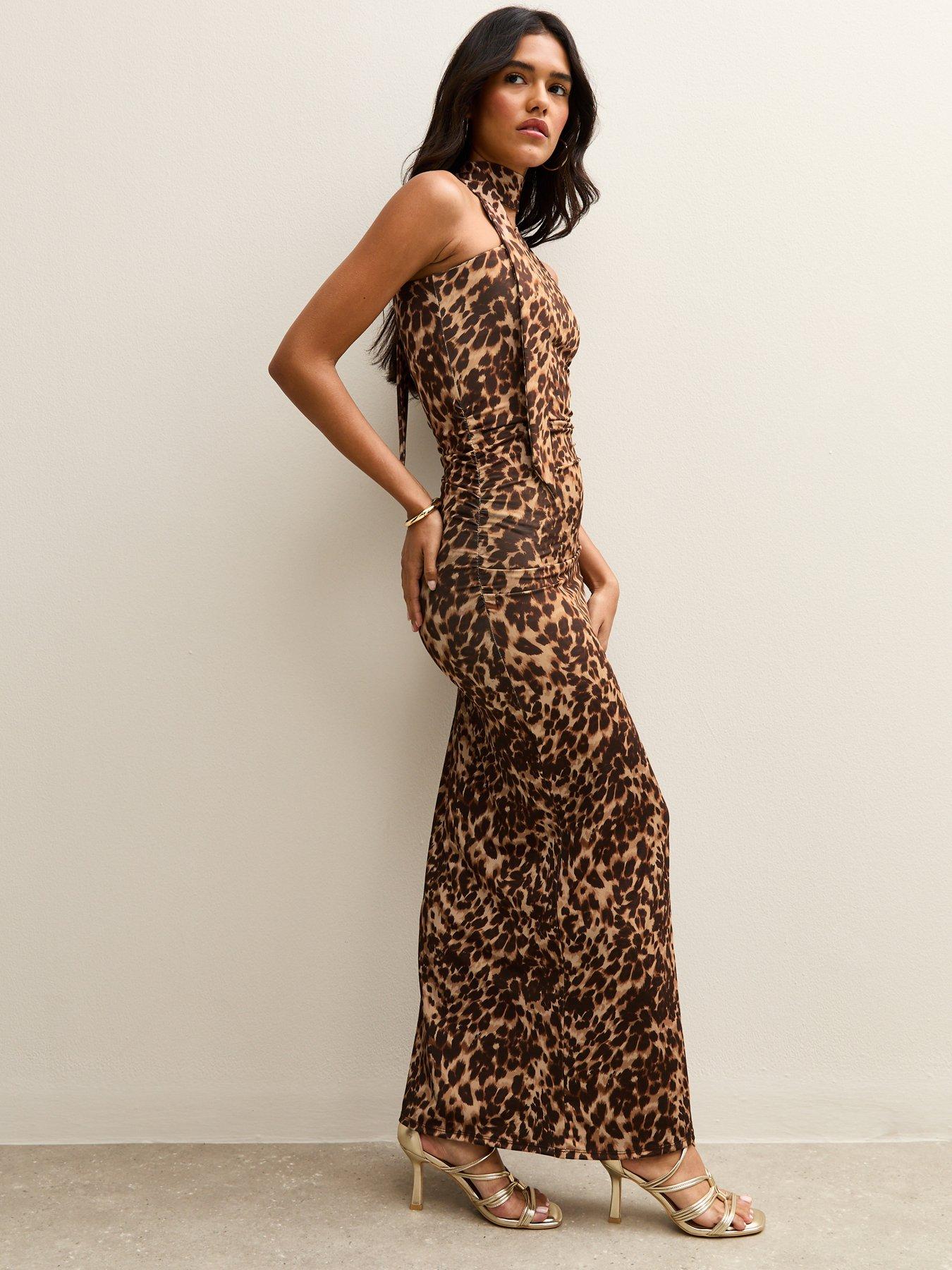 New Look Animal Print Bow Neck Maxi Dress Brown Very