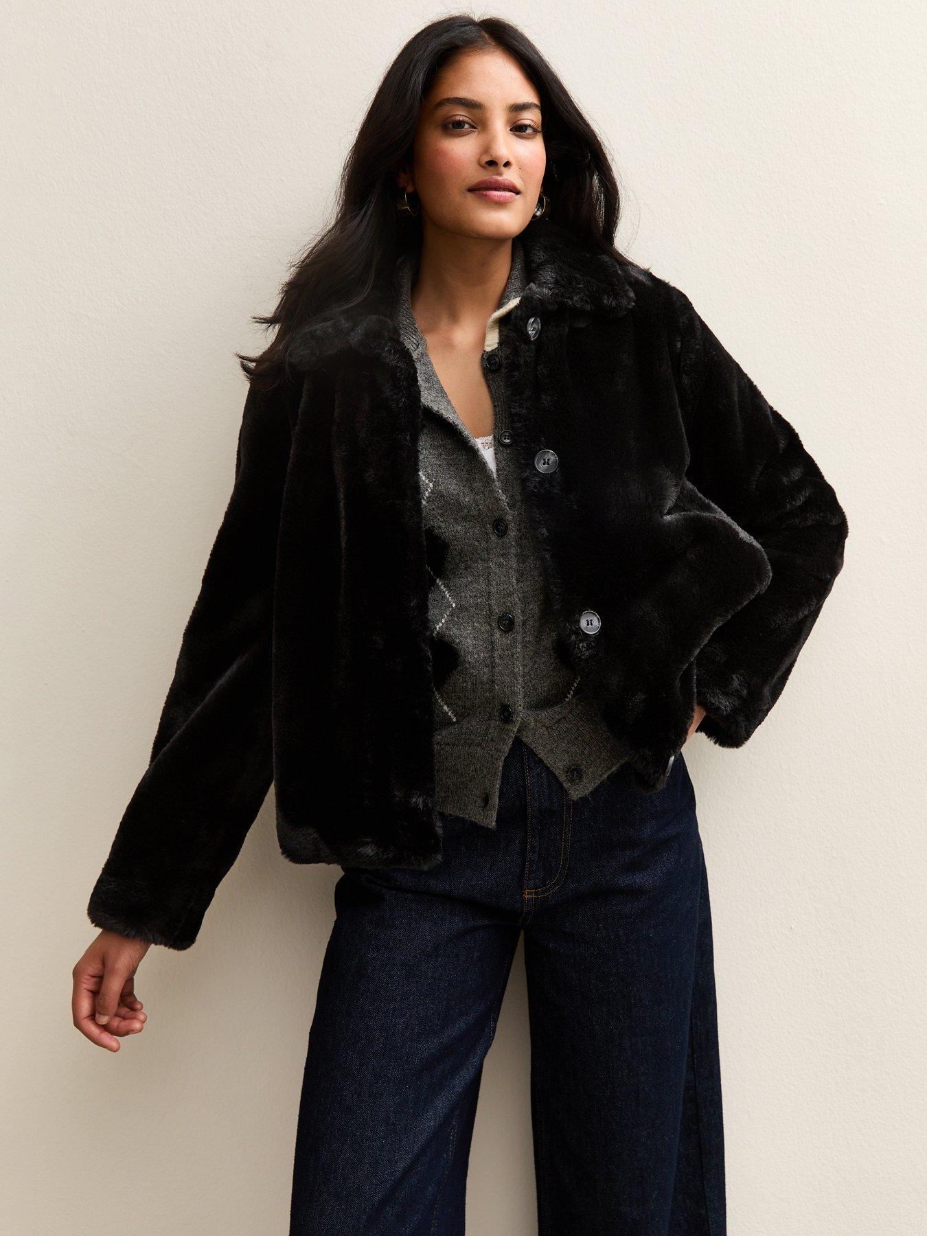 New Look Faux Fur Jacket Black Very