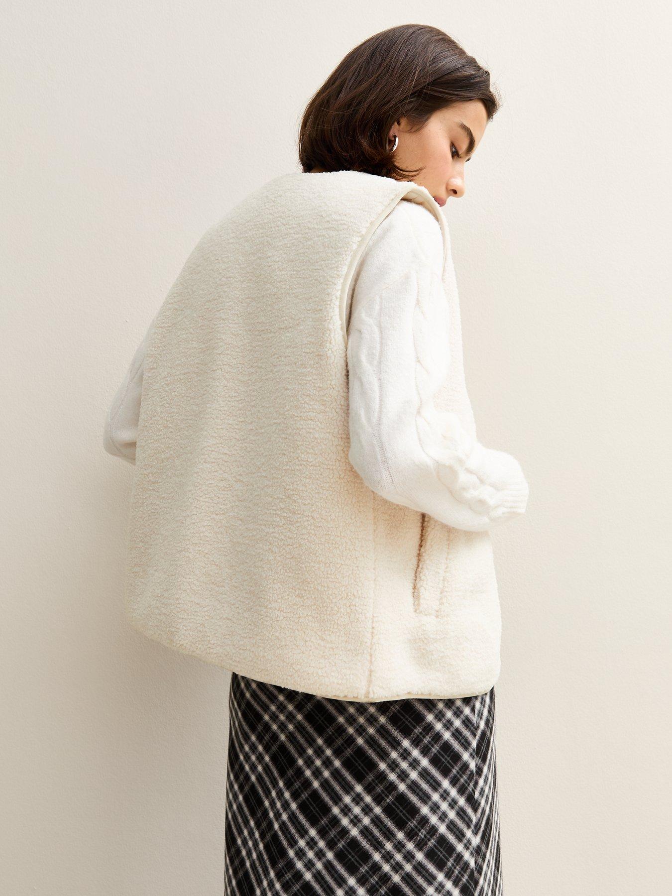 Image 2 of 4 of New Look Cream Borg Collarless Gilet