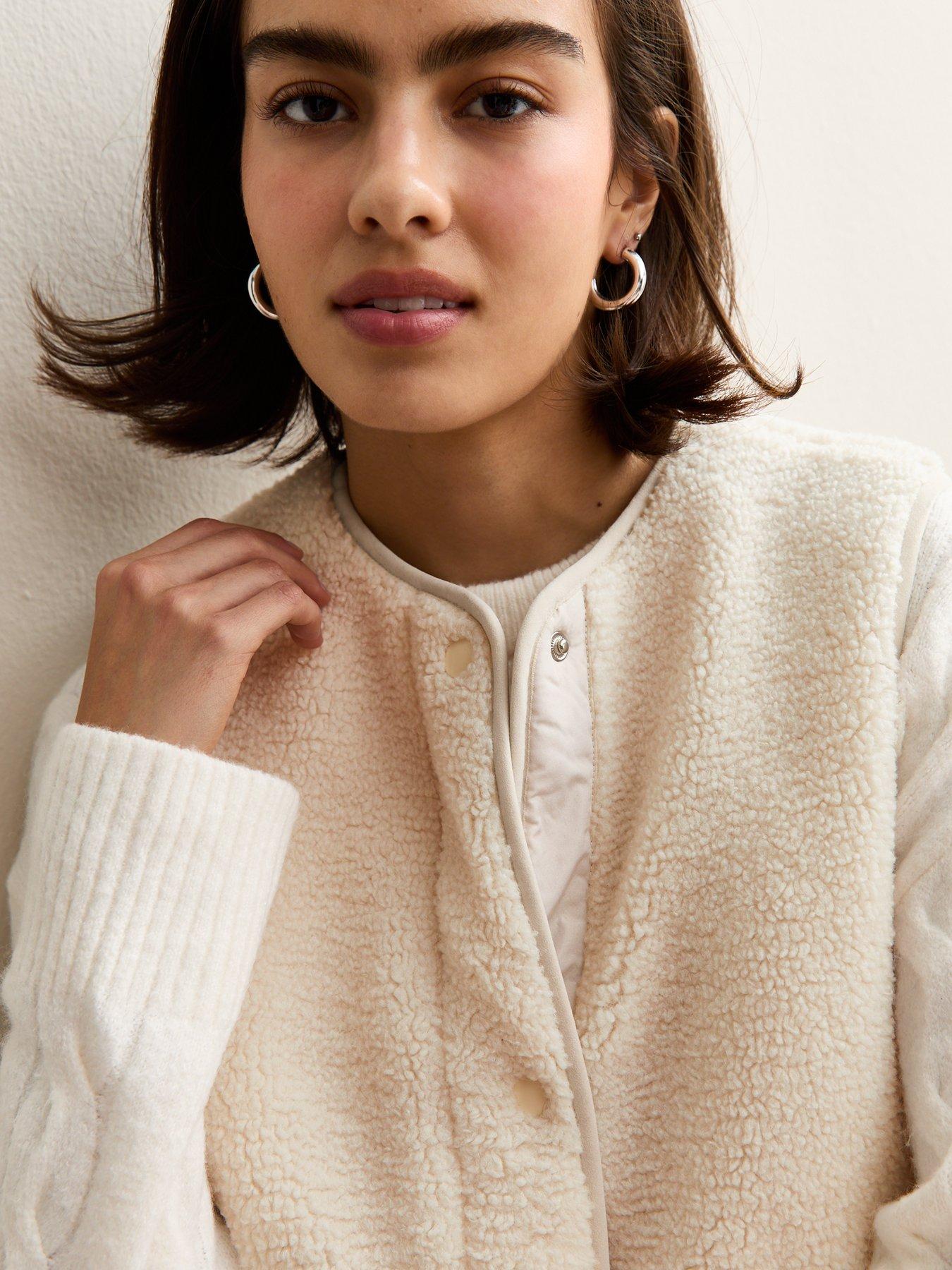Image 4 of 4 of New Look Cream Borg Collarless Gilet