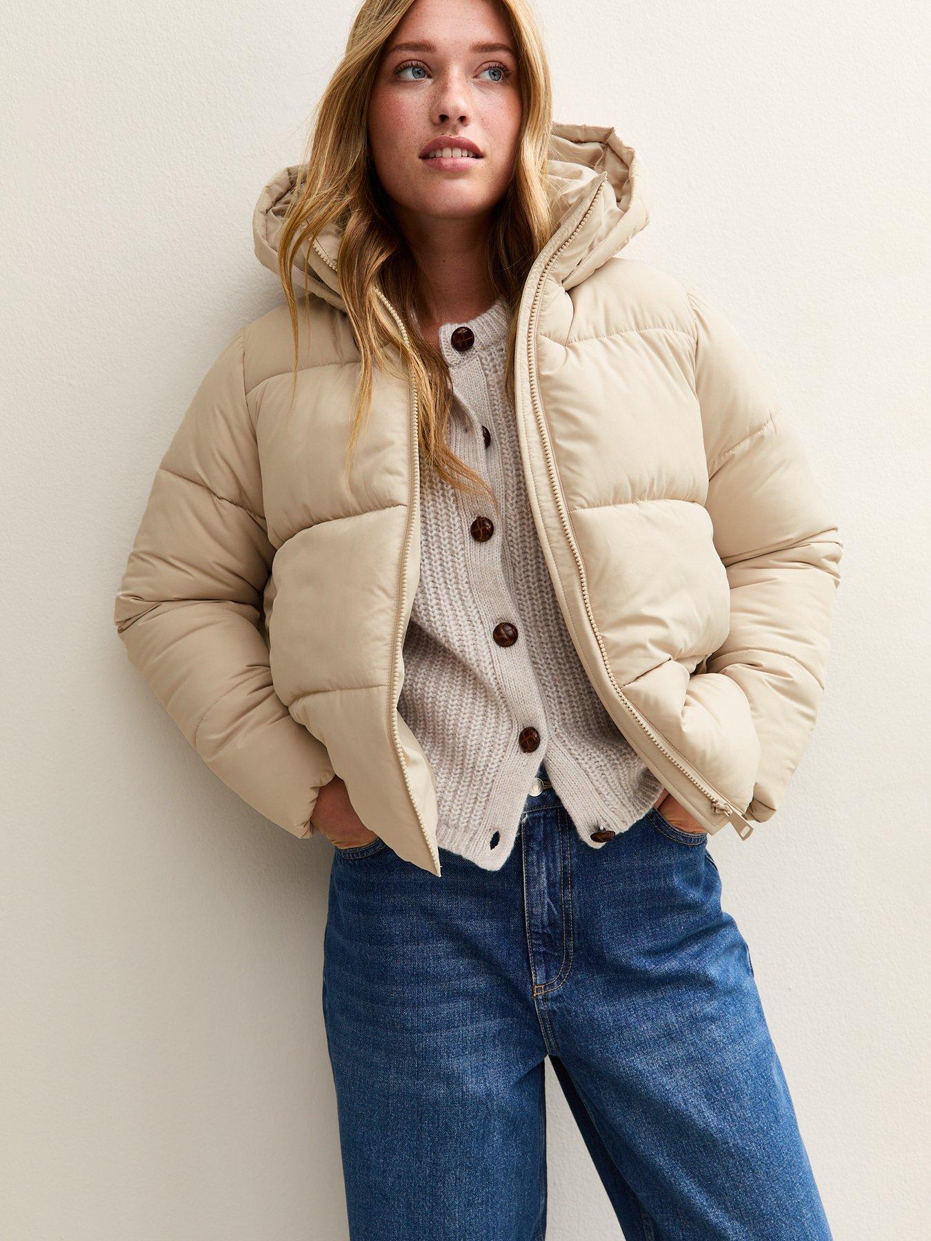 New Look: Off White Hooded Cropped Puffer Jacket
