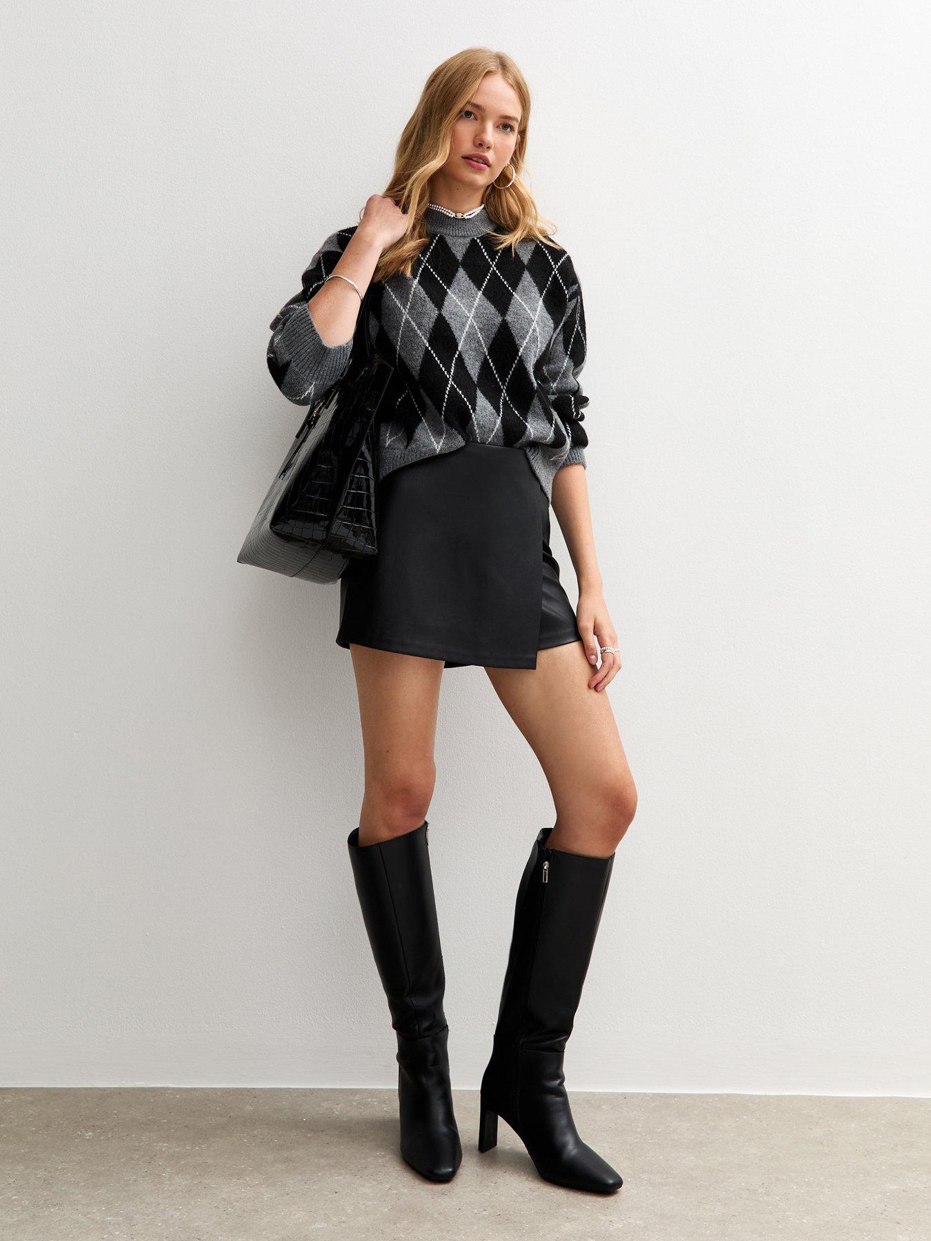 Image 3 of 4 of New Look Black Faux Leather Wrap Skort